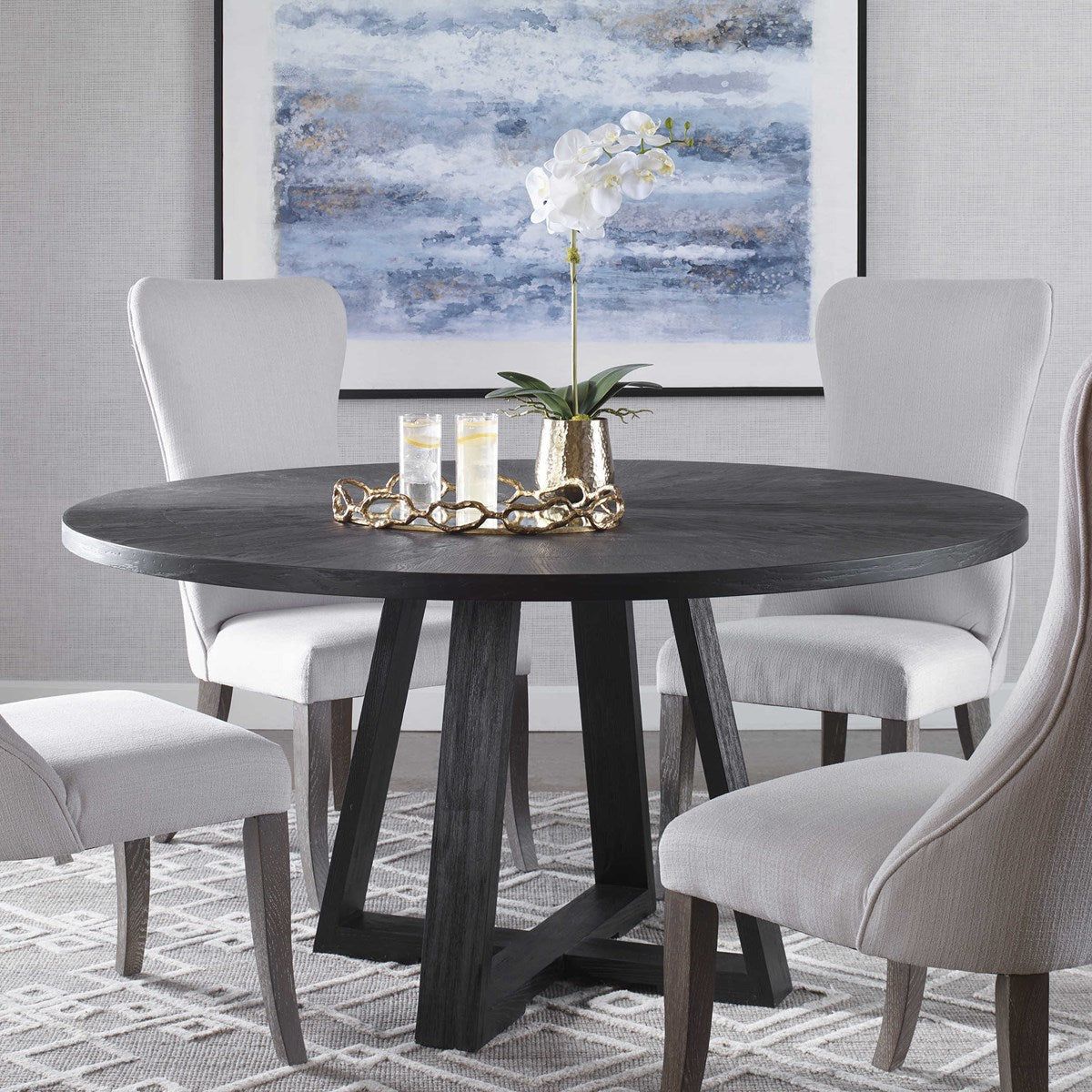 Uttermost Gidran Charcoal Black Wood 60” Round Dining Table - Image 1