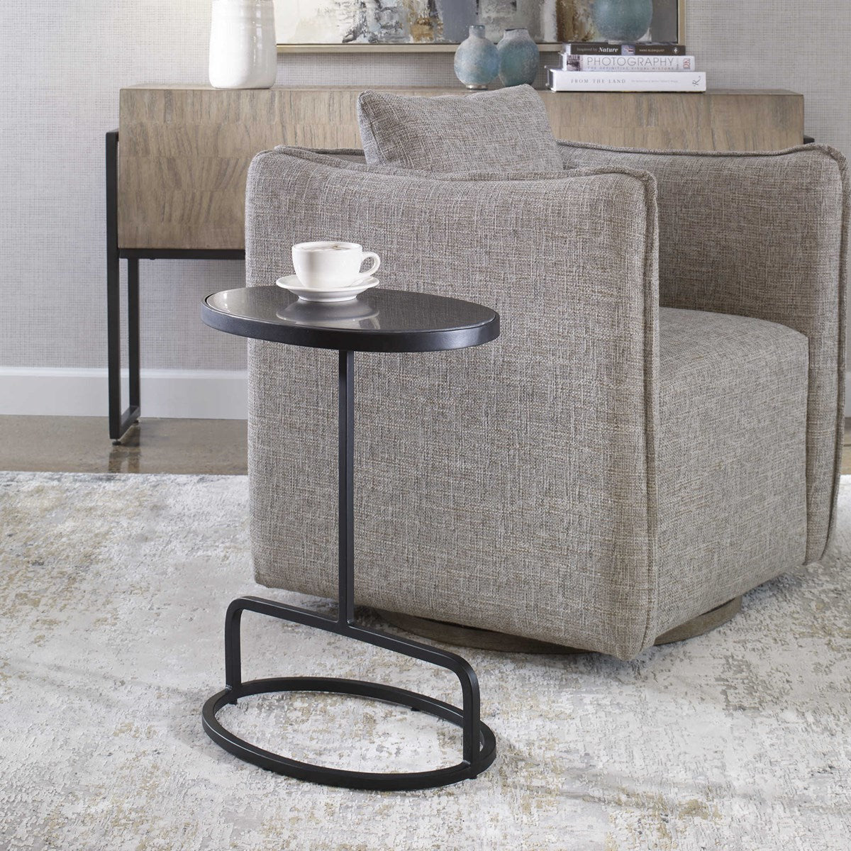 Uttermost Jessenia Black Marble Top With Black Iron Modern Accent Table - Image 1