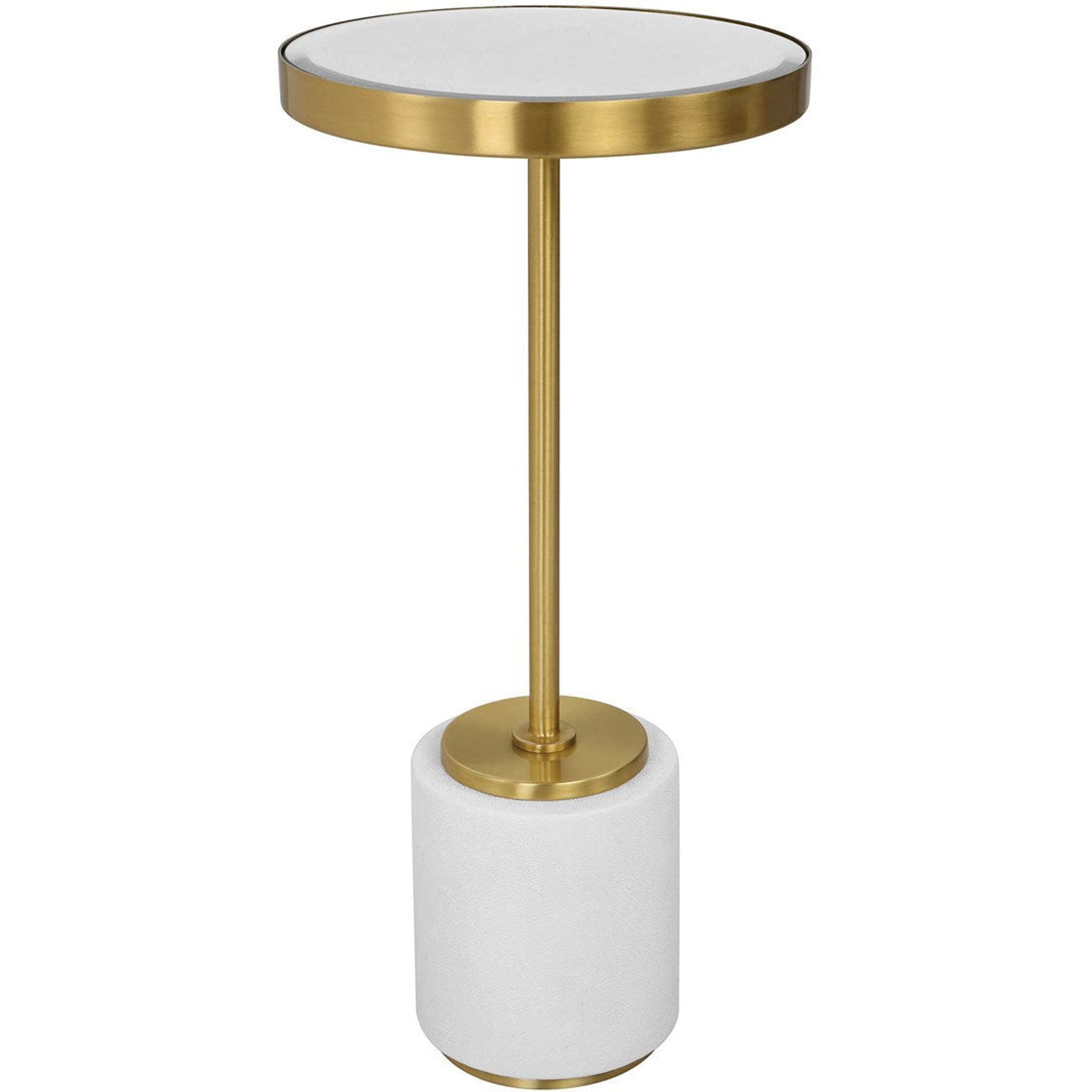 Uttermost Laurier Mirrored Top With White Faux Shagreen and Brushed Brass Iron Contemporary Drink Table - Image 2