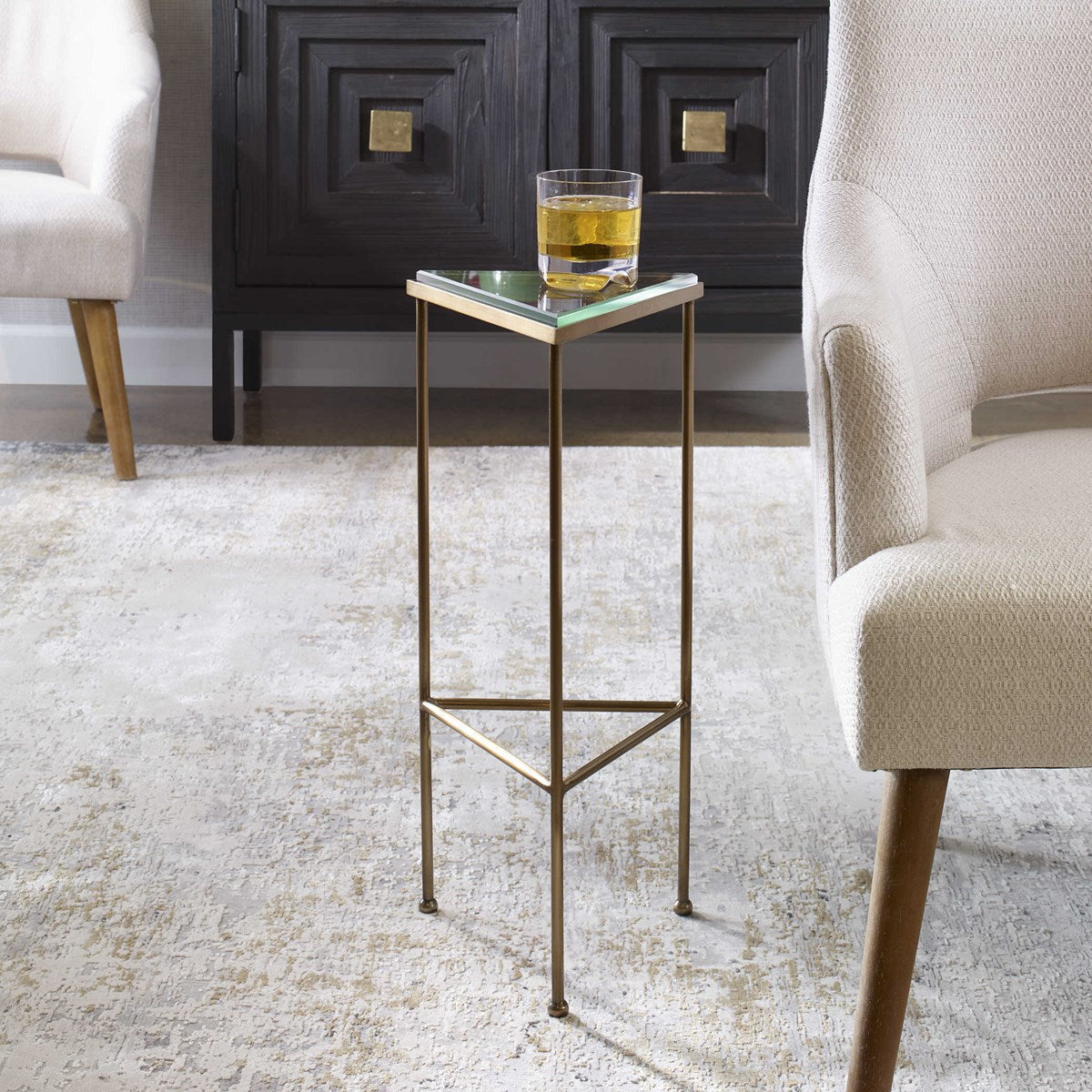 Uttermost Giza Glass Top With Brushed Gold Iron Drink Table - Image 1