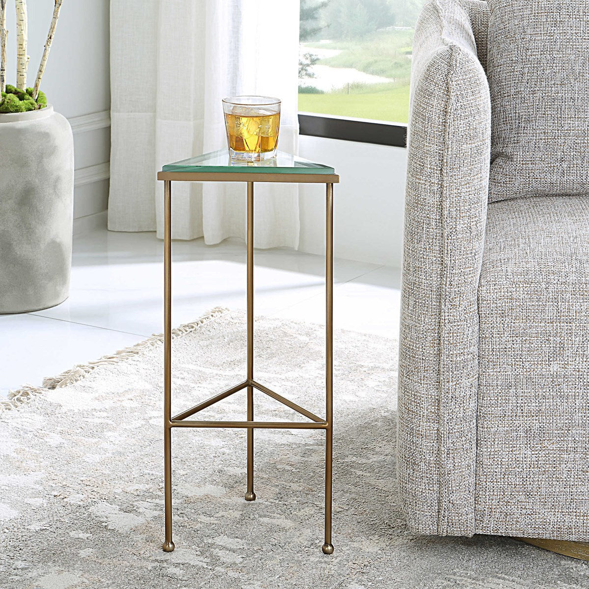 Uttermost Giza Glass Top With Brushed Gold Iron Drink Table - Image 2