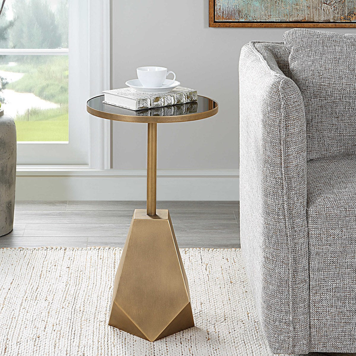 Uttermost Comet Black Glass Top With Antiqued Bronze Iron Modern Accent Table - Image 3