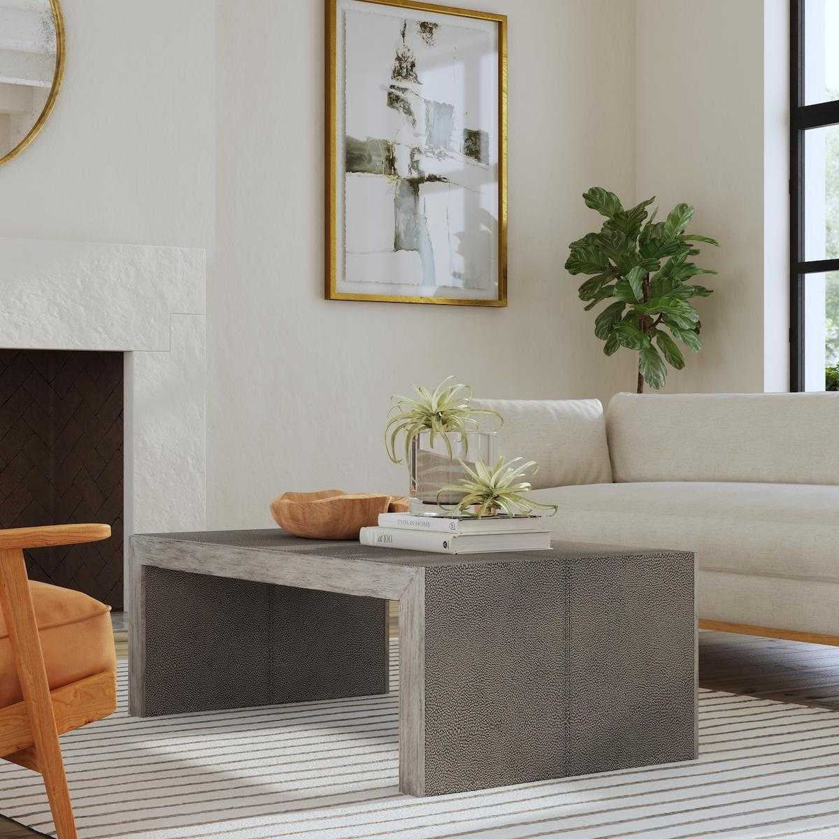 Uttermost Aerina Light Gray Distressed Wood Rustic Modern Coffee Table - Image 1