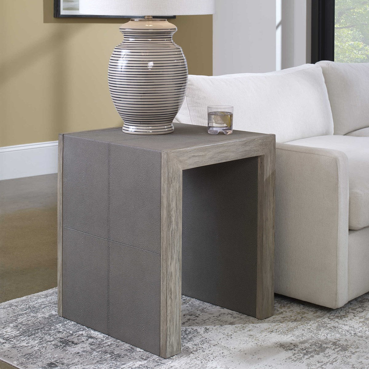 Uttermost Aerina Gray Distressed Wood Rustic Modern End Table - Image 1