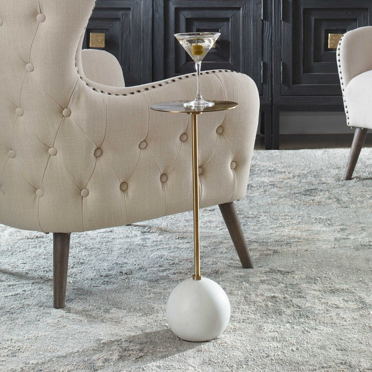Uttermost Gimlet Brass With White Marble Modern Round Drink Table - Image 1