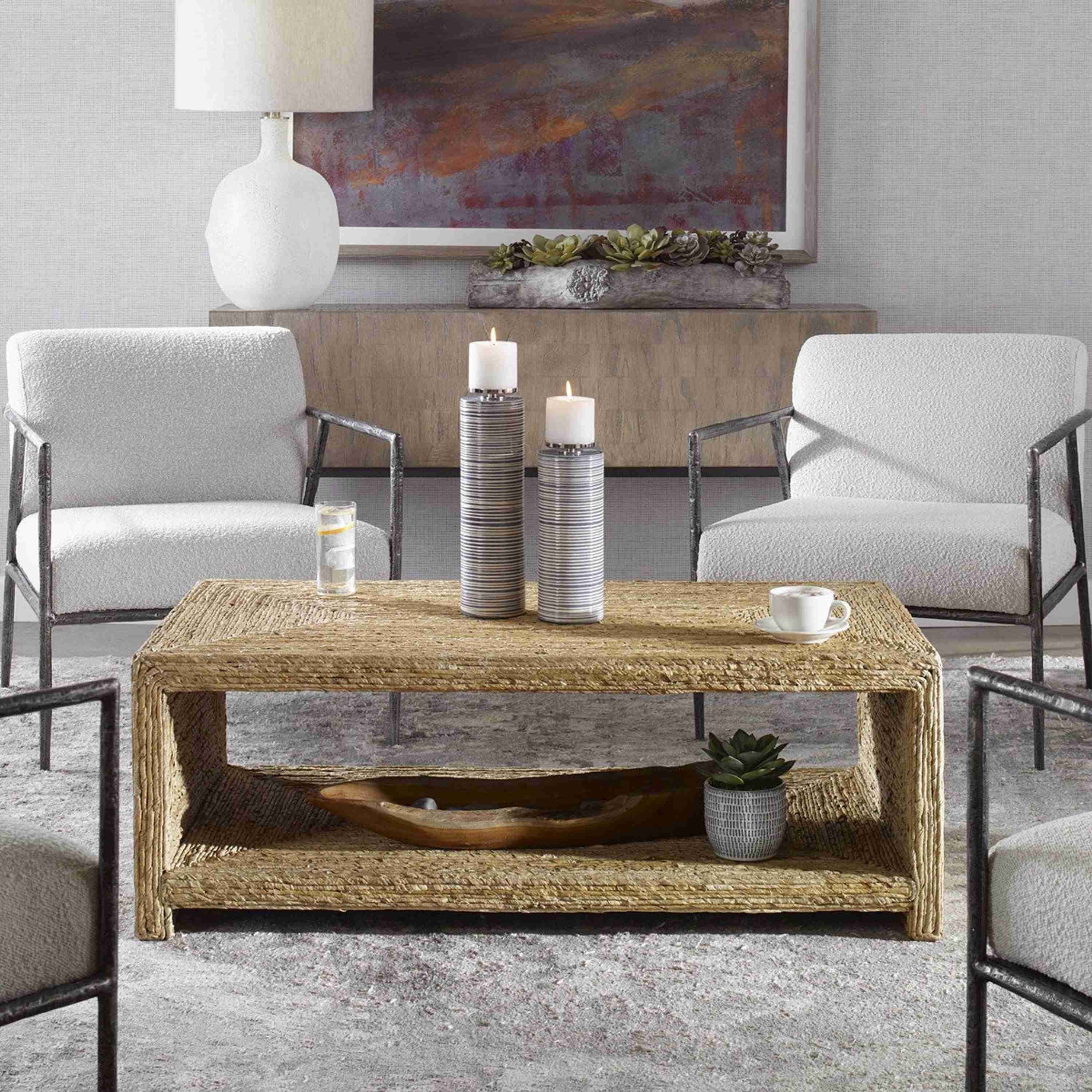 Uttermost Rora Natural Woven Banana Plant Wrapped Coastal Style Coffee Table - Image 3