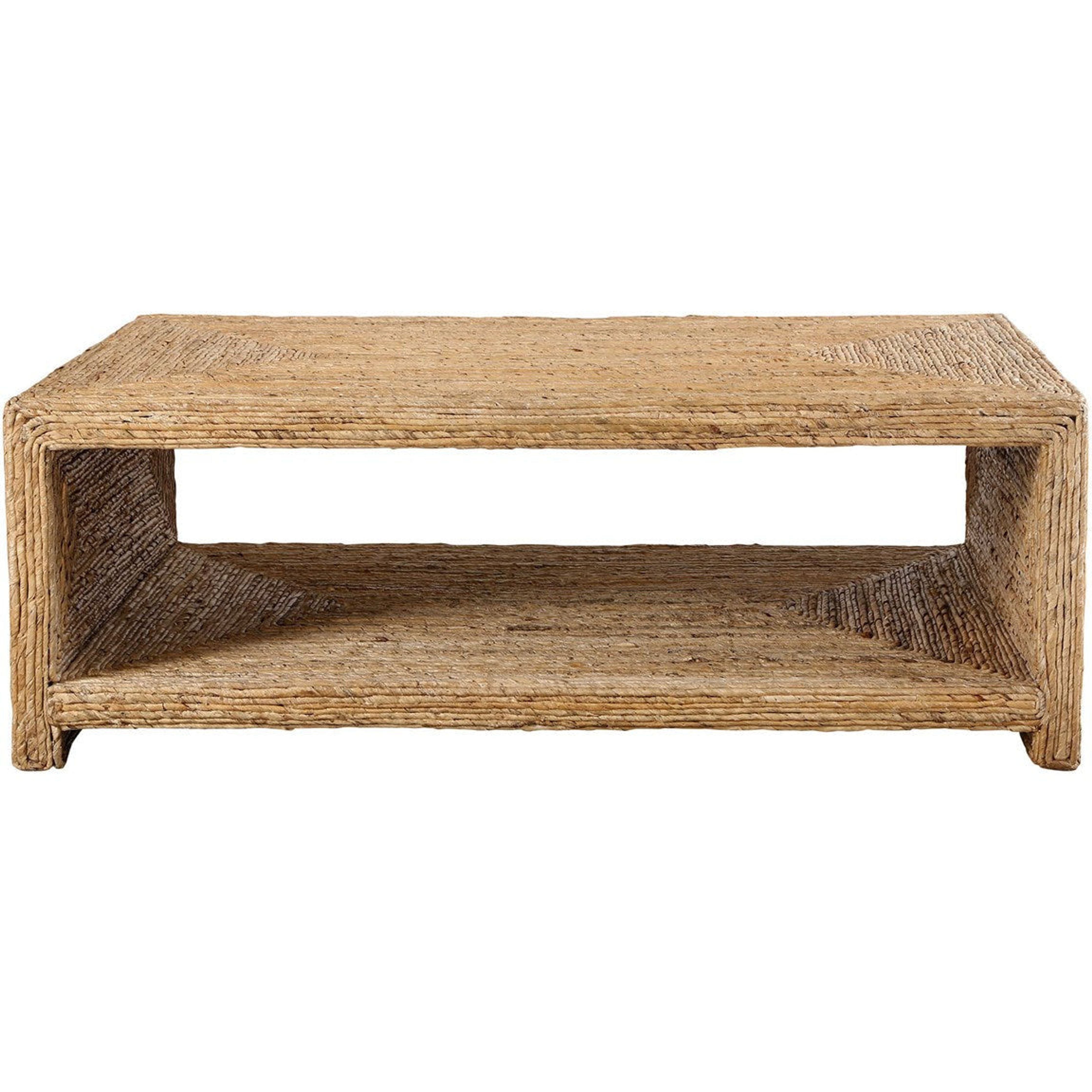 Uttermost Rora Natural Woven Banana Plant Wrapped Coastal Style Coffee Table - Image 1