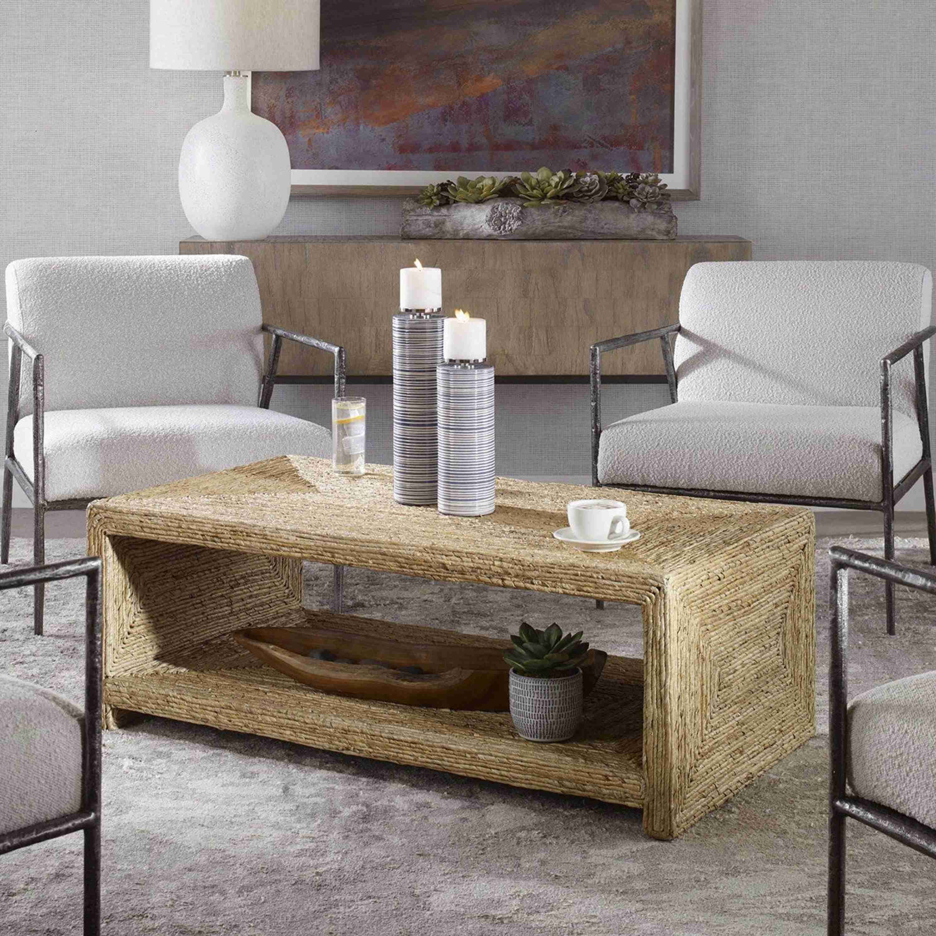 Uttermost Rora Natural Woven Banana Plant Wrapped Coastal Style Coffee Table - Image 2