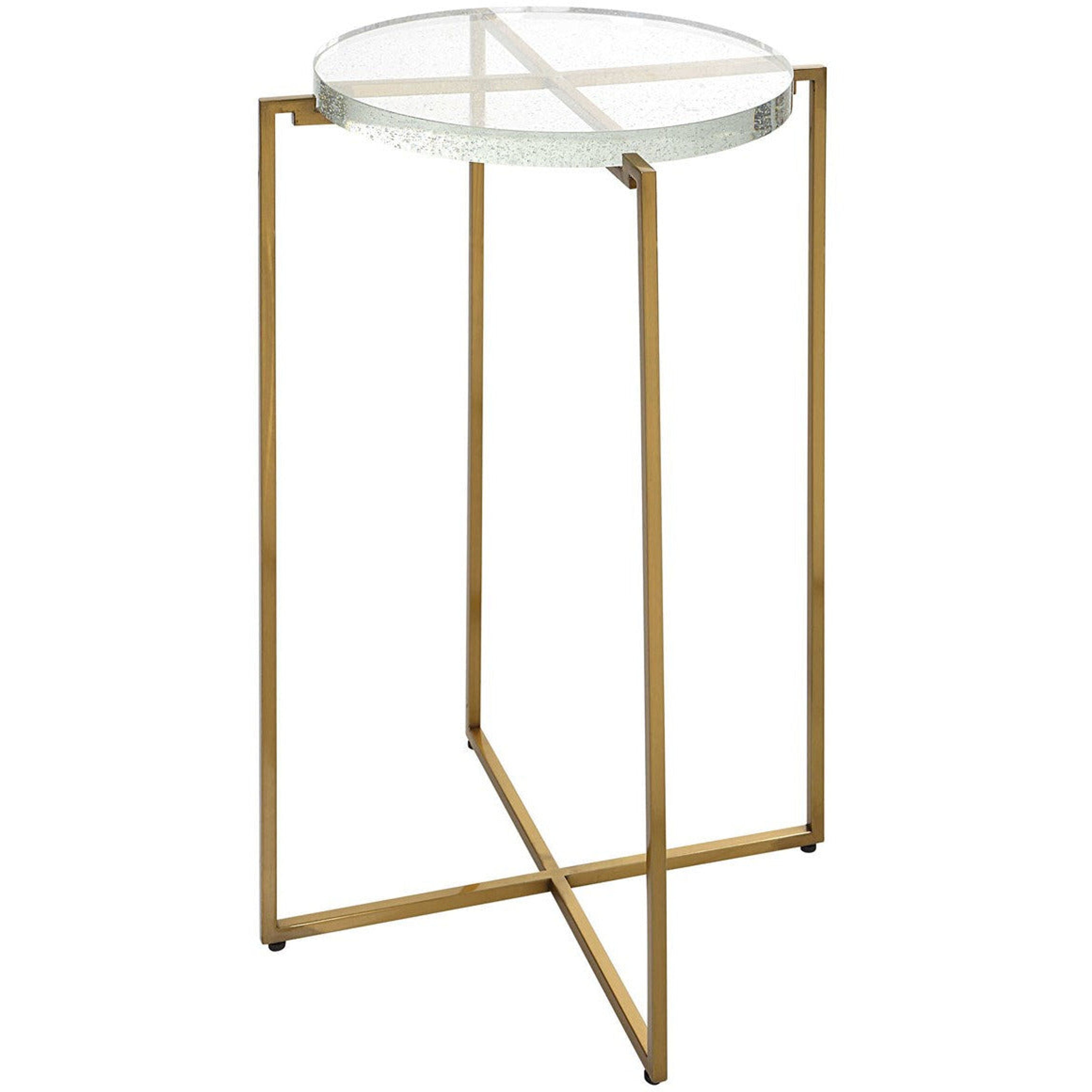 Uttermost Star Crossed Seeded Glass Top With Brushed Gold Round Accent Table - Image 1