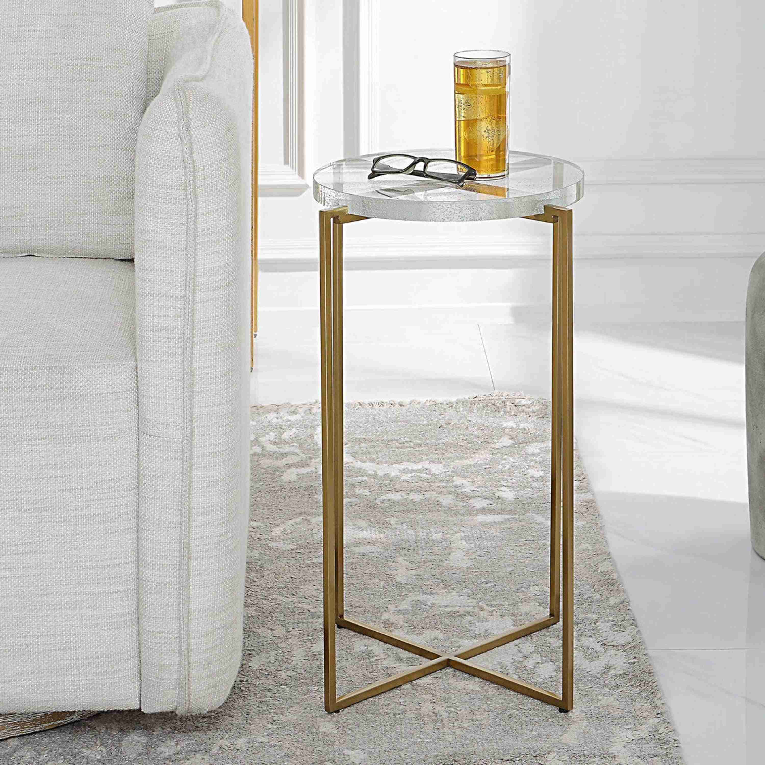 Uttermost Star Crossed Seeded Glass Top With Brushed Gold Round Accent Table - Image 3