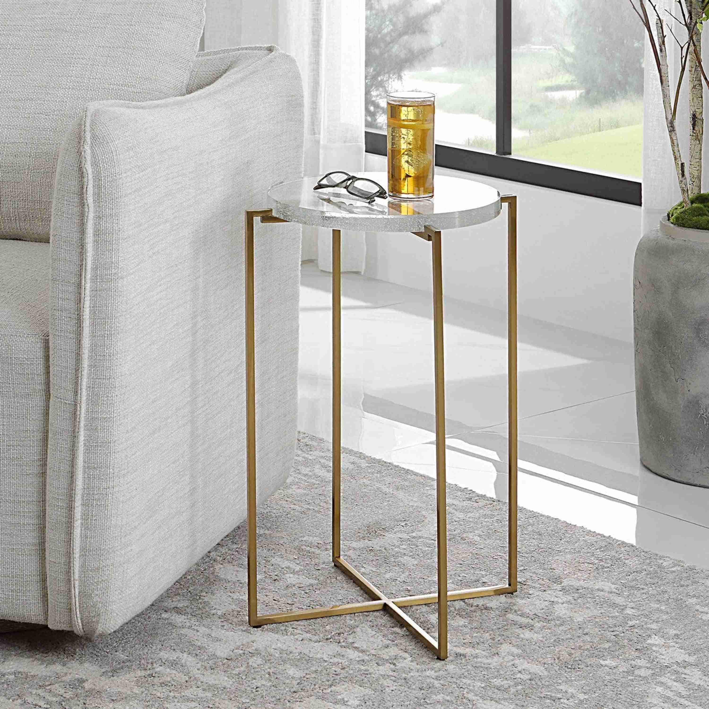Uttermost Star Crossed Seeded Glass Top With Brushed Gold Round Accent Table - Image 2