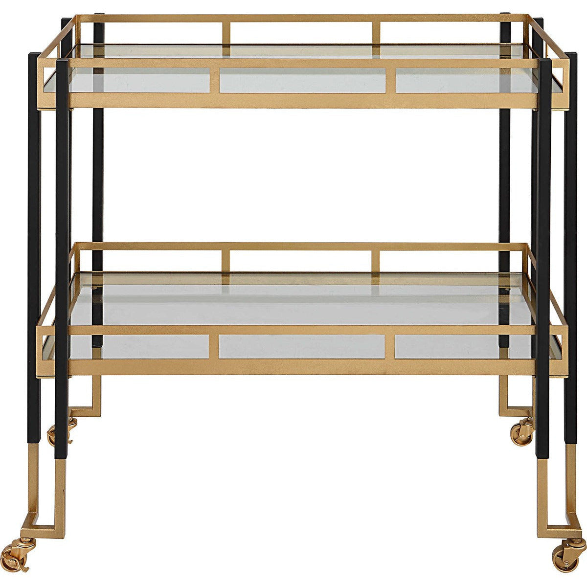 Uttermost Kentmore Glass With Matte Black and Brushed Gold Iron Contemporary Bar Cart - Image 2