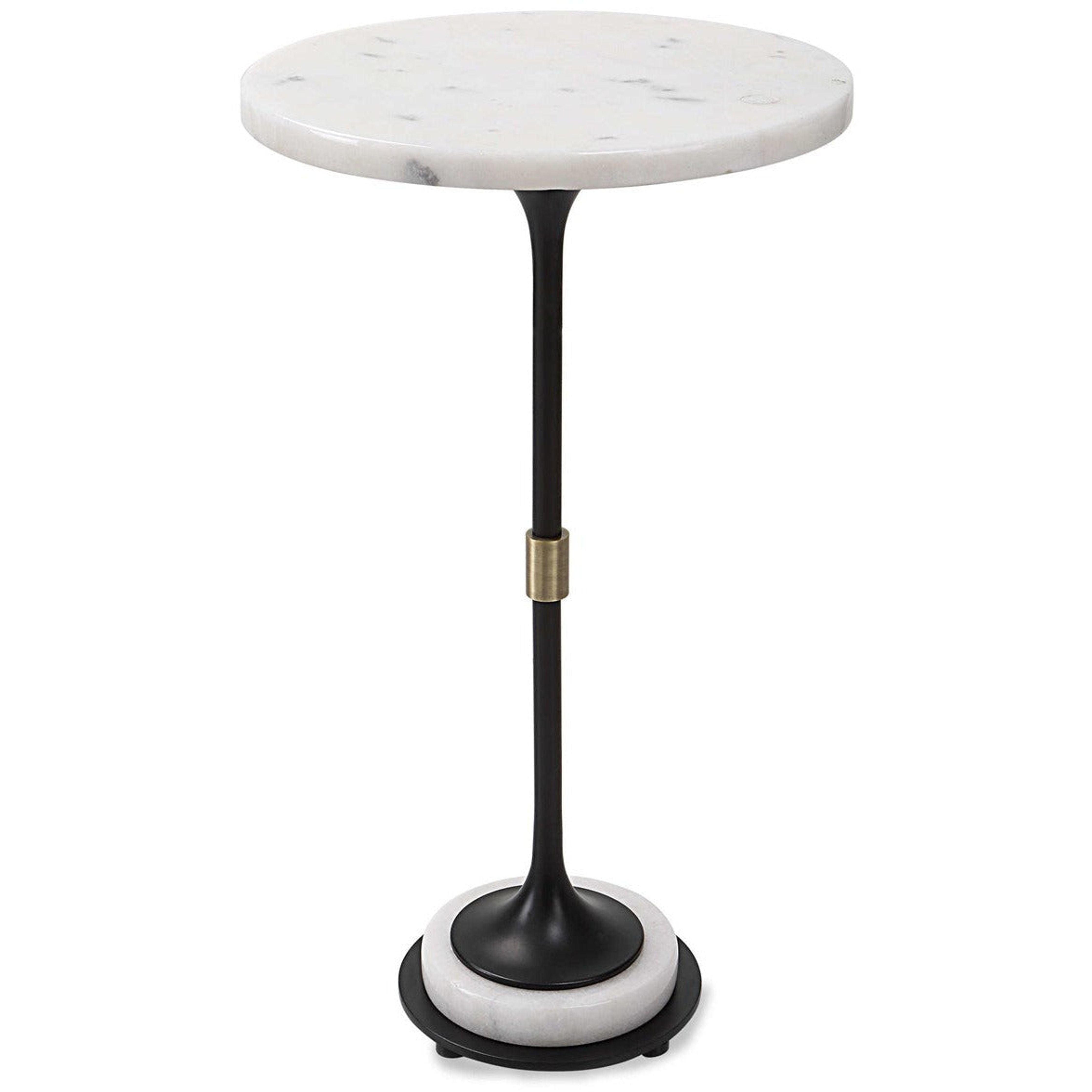 Uttermost Sentry White Marble Top With Antiqued Brushed Brass Iron Modern Round Accent Table - Image 2