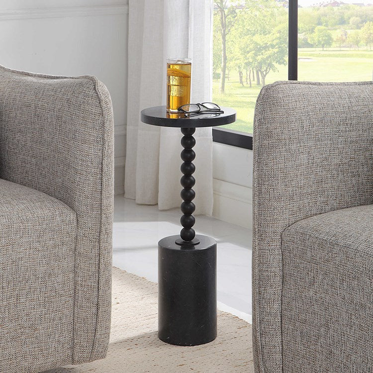 Uttermost Bead Black Marble Round Accent Drink Table - Image 1