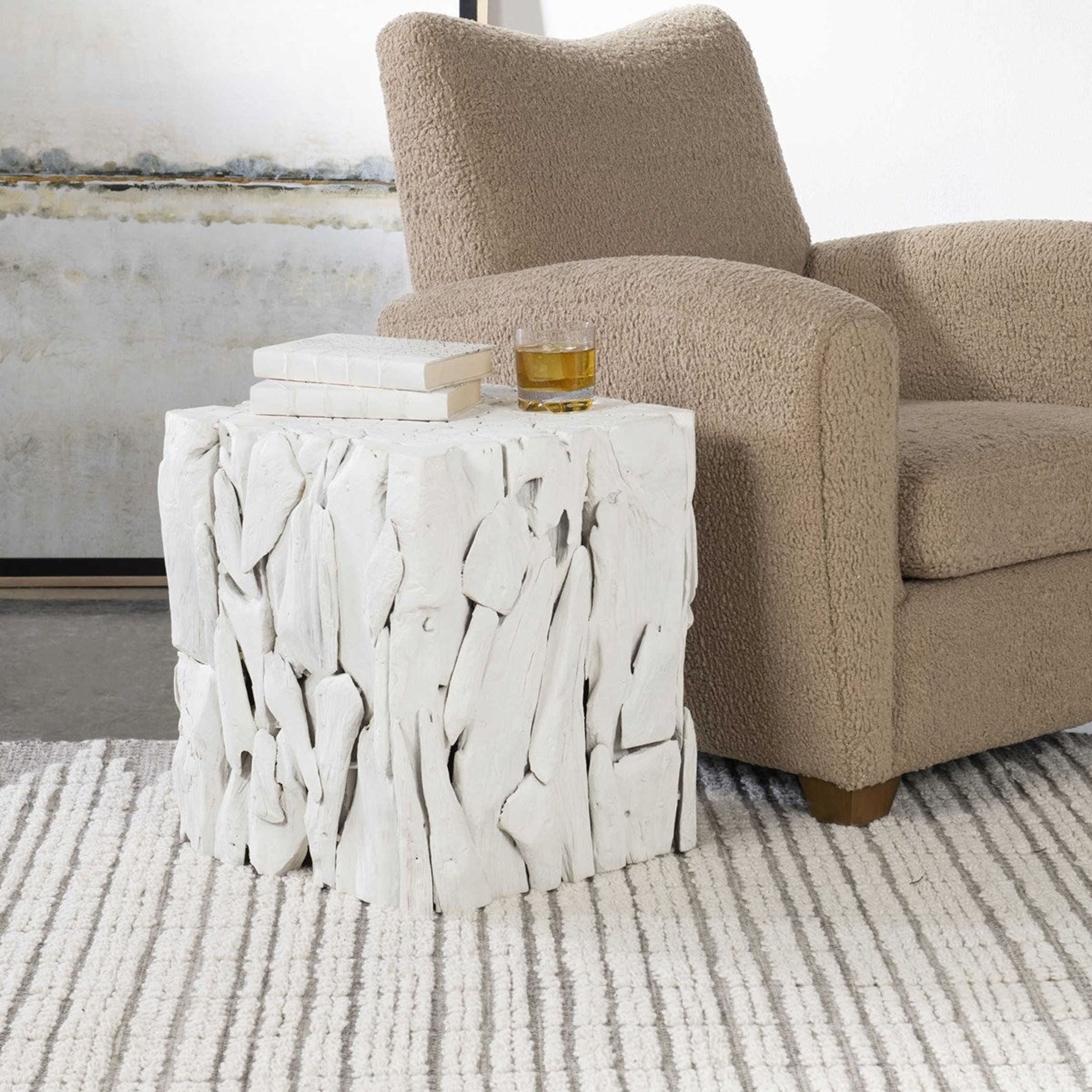 Uttermost Teak Root Whitewashed Teak Wood Organic Modern Bunching Cube Table - Image 1