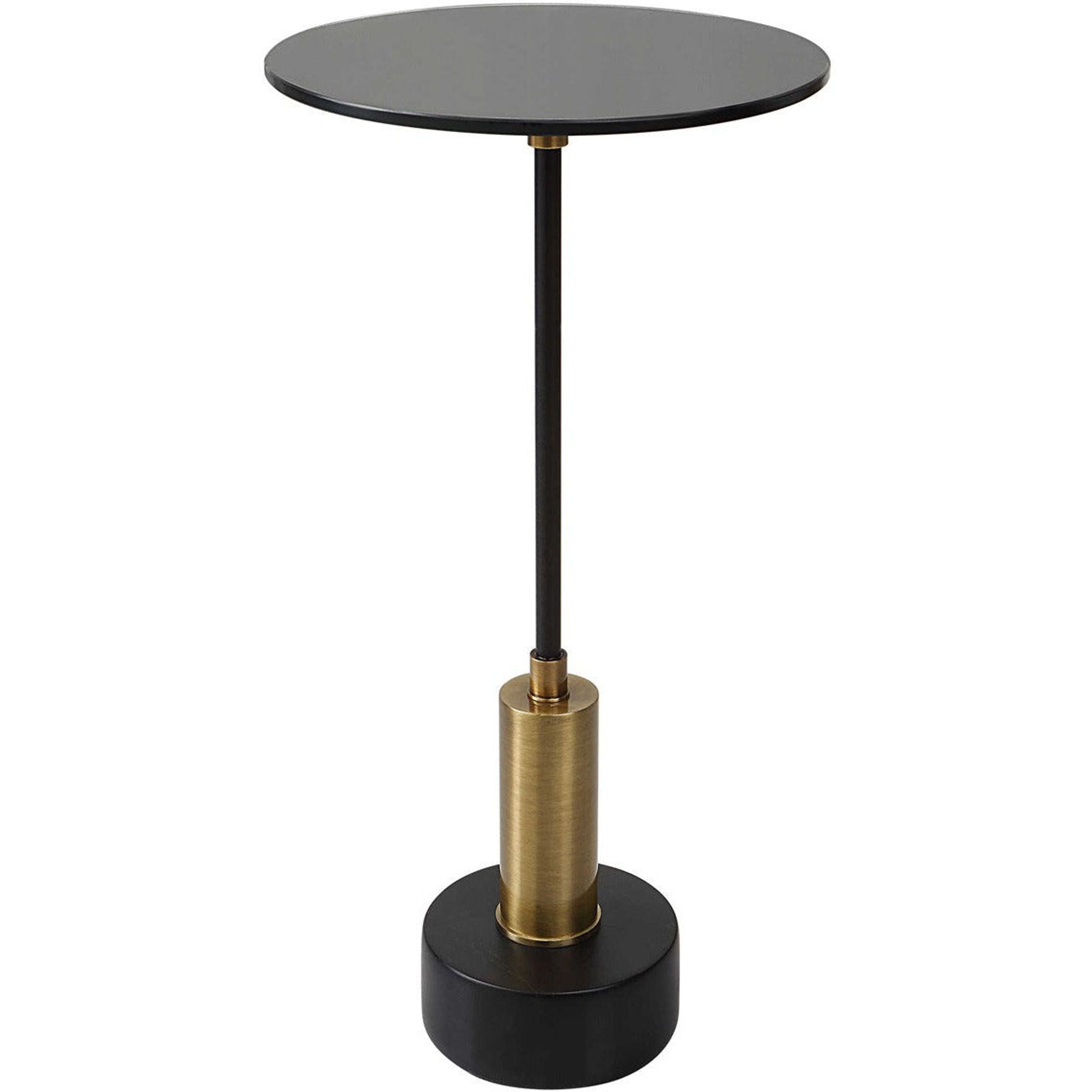 Uttermost Spector Black Glass Top With Brushed Brass Black Iron Modern Round Accent Table - Image 1