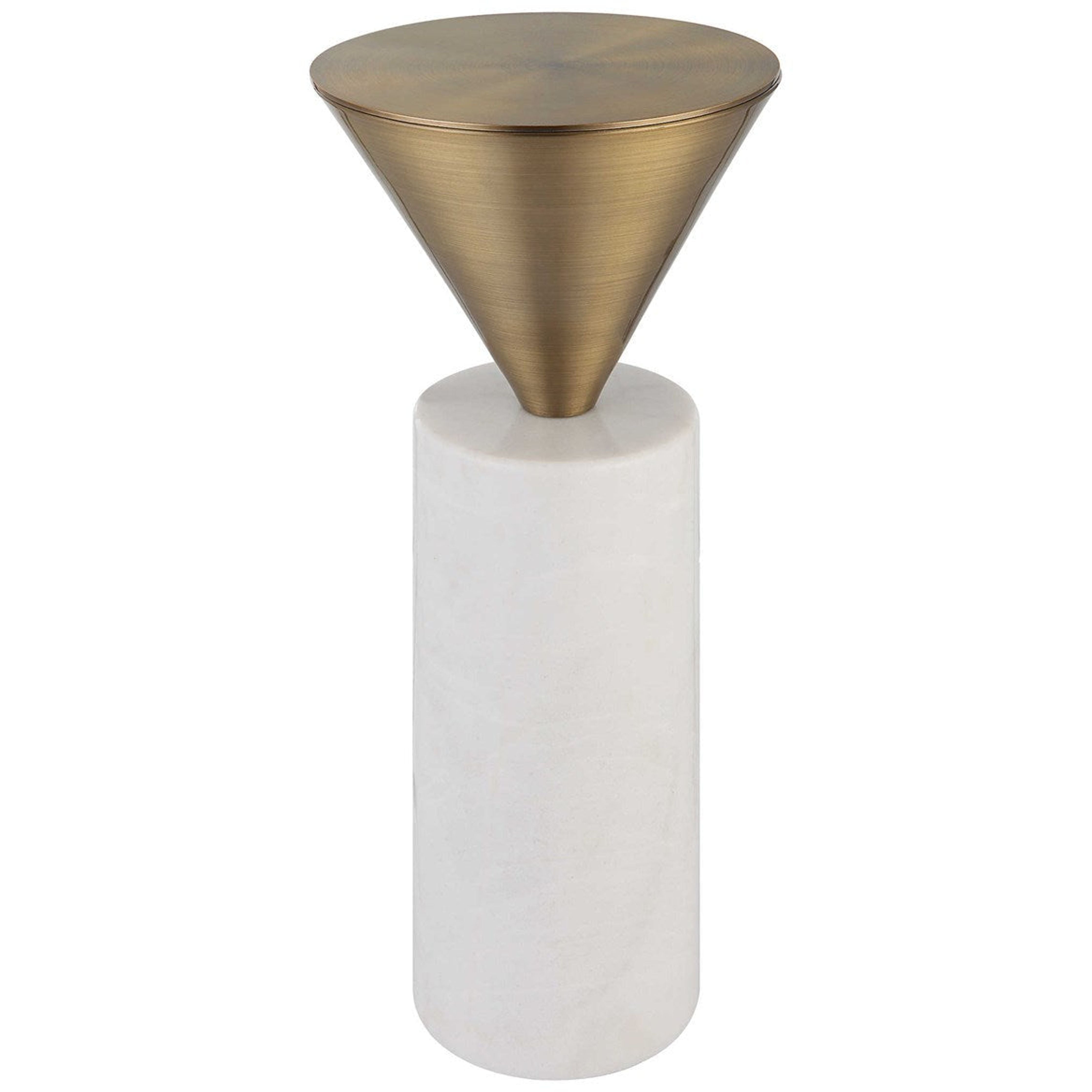 Uttermost Top Hat Brushed Brass Top With White Marble Base Modern Drink Table - Image 2