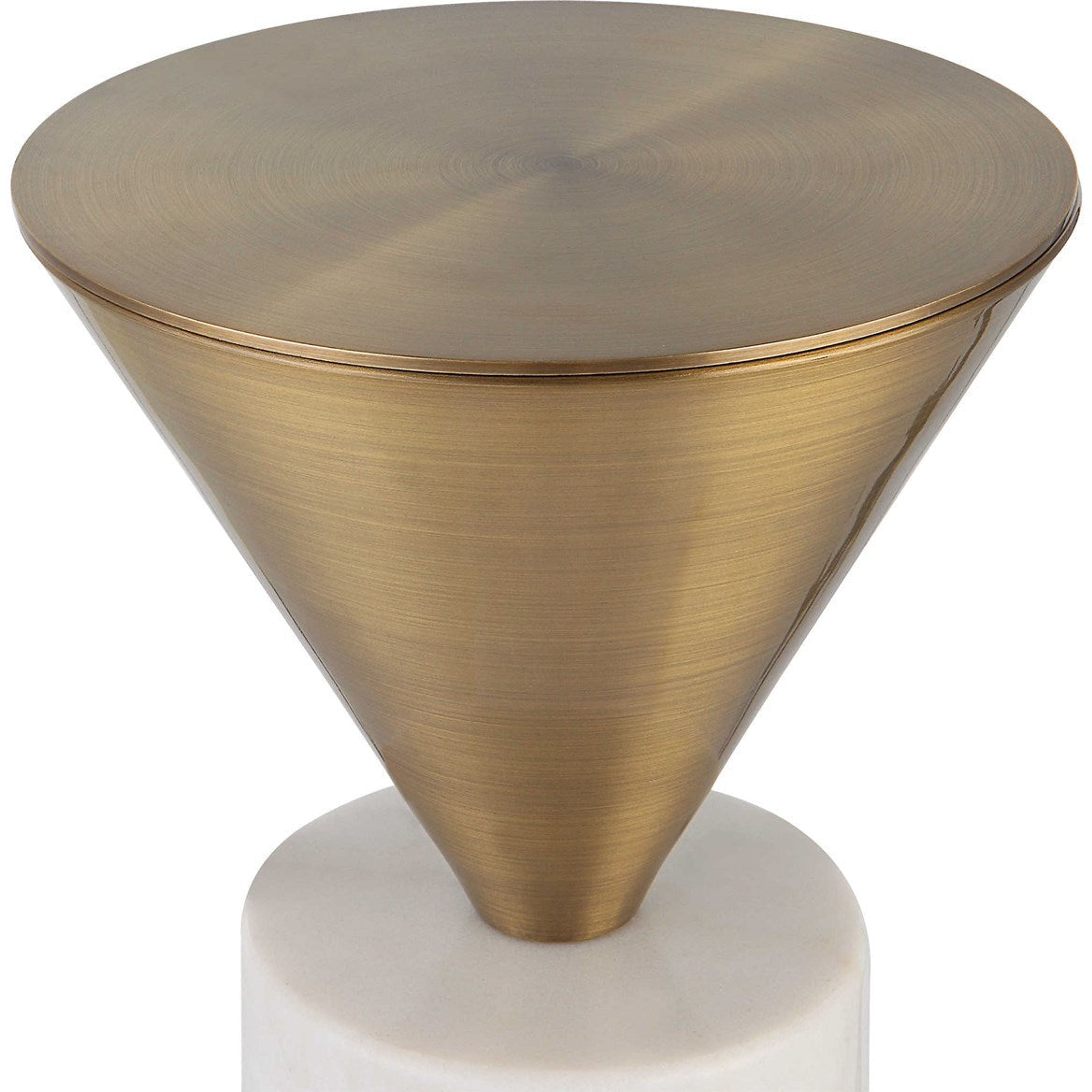 Uttermost Top Hat Brushed Brass Top With White Marble Base Modern Drink Table - Image 3
