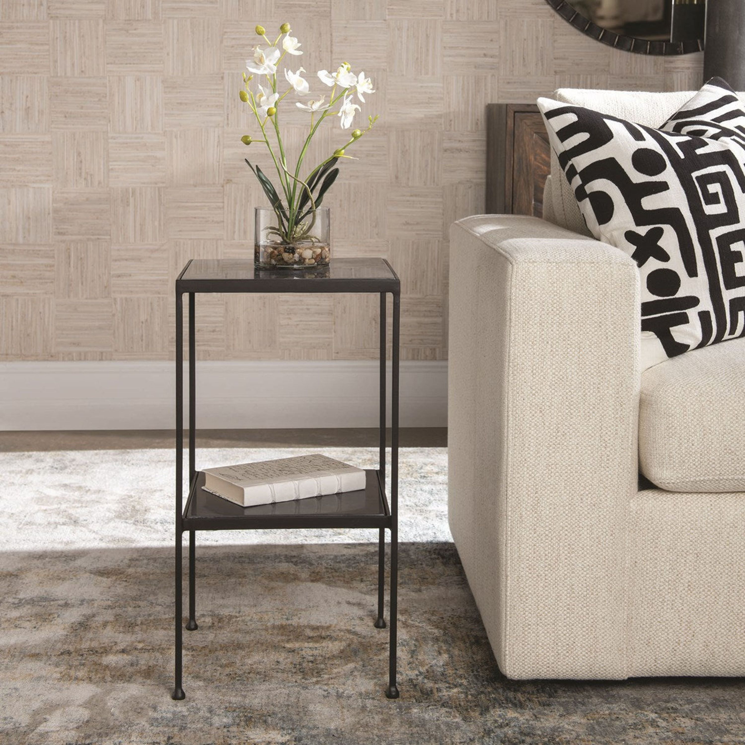 Uttermost Sherwood Black Marble Top With Matte Black Iron Modern Accent Table - Image 1