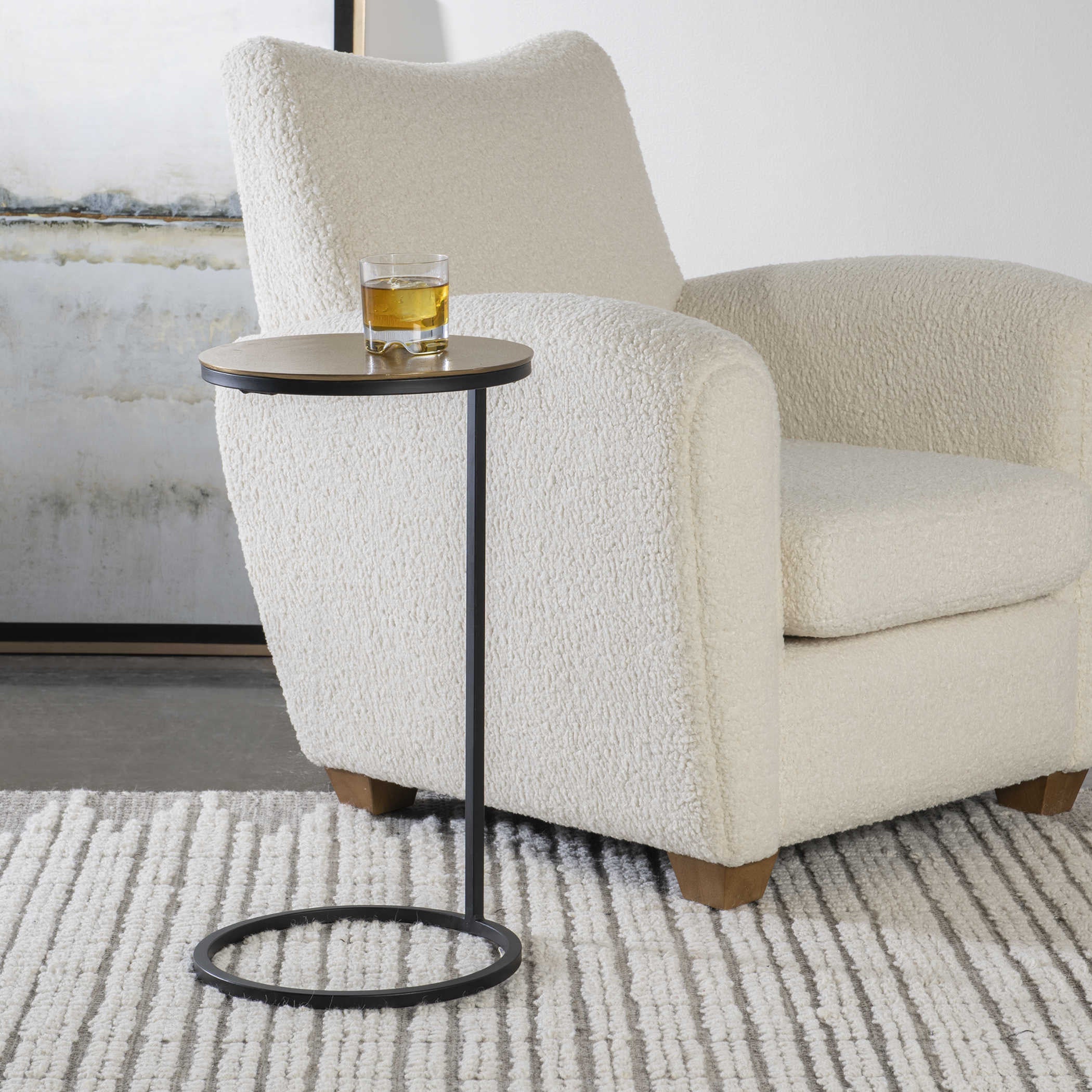 Uttermost Brunei Antiqued Gold Top With Aged Black Iron Base Modern Round Accent Table - Image 3