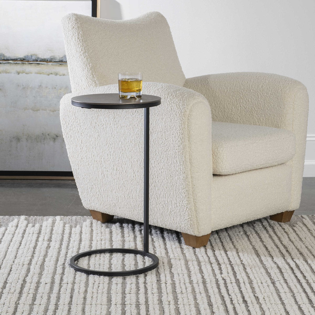 Uttermost Brunei Antiqued Nickel Top With Aged Black Iron Base Modern Round Accent Table - Image 3