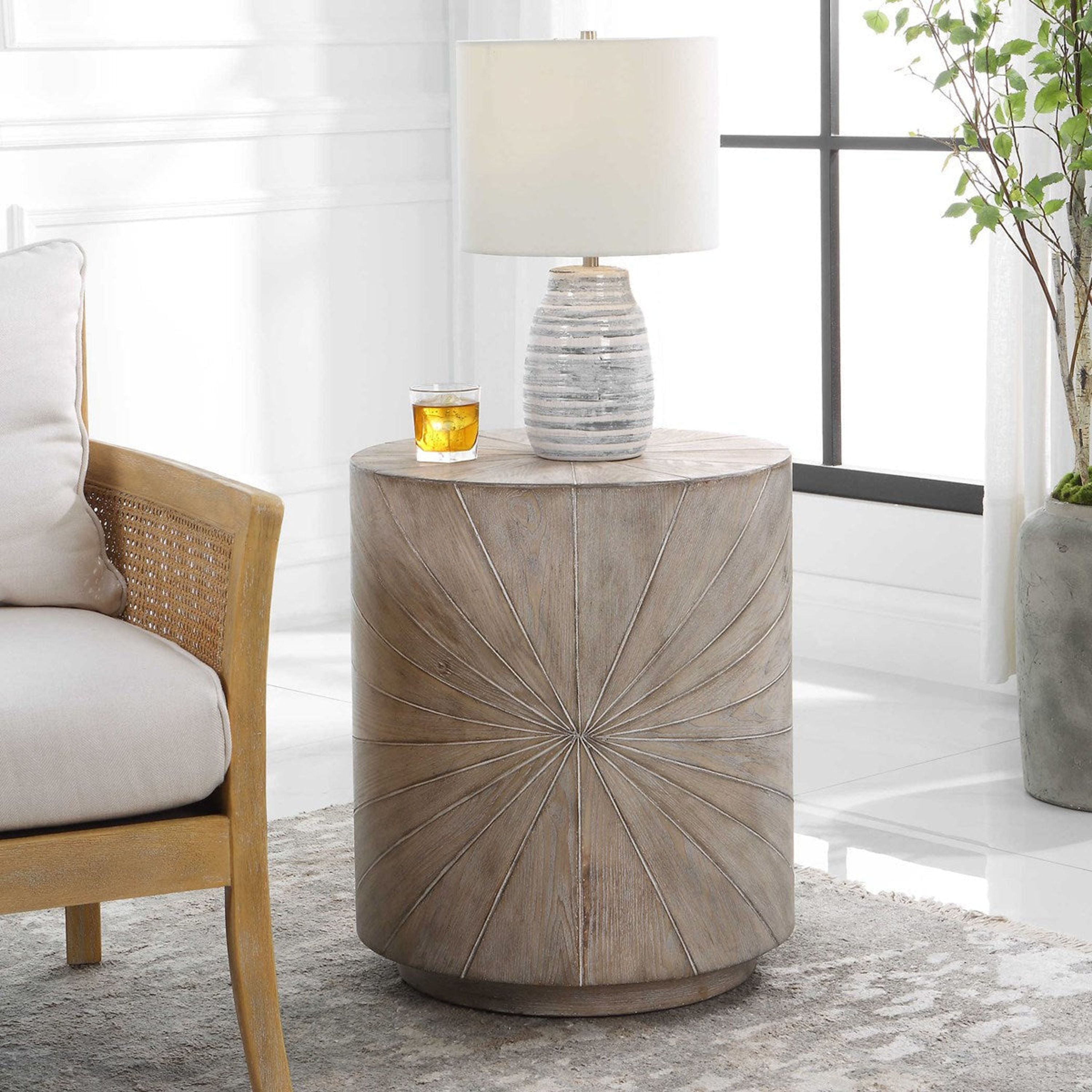 Uttermost Starshine Warm Gray Fir Wood Starburst Rustic Side Table - Image 1