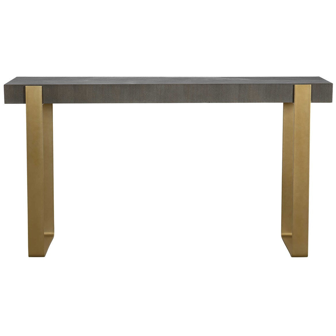 Uttermost Kea Walnut With Gray Glazing Top With Brushed Brass Iron Modern Console Table - Image 2