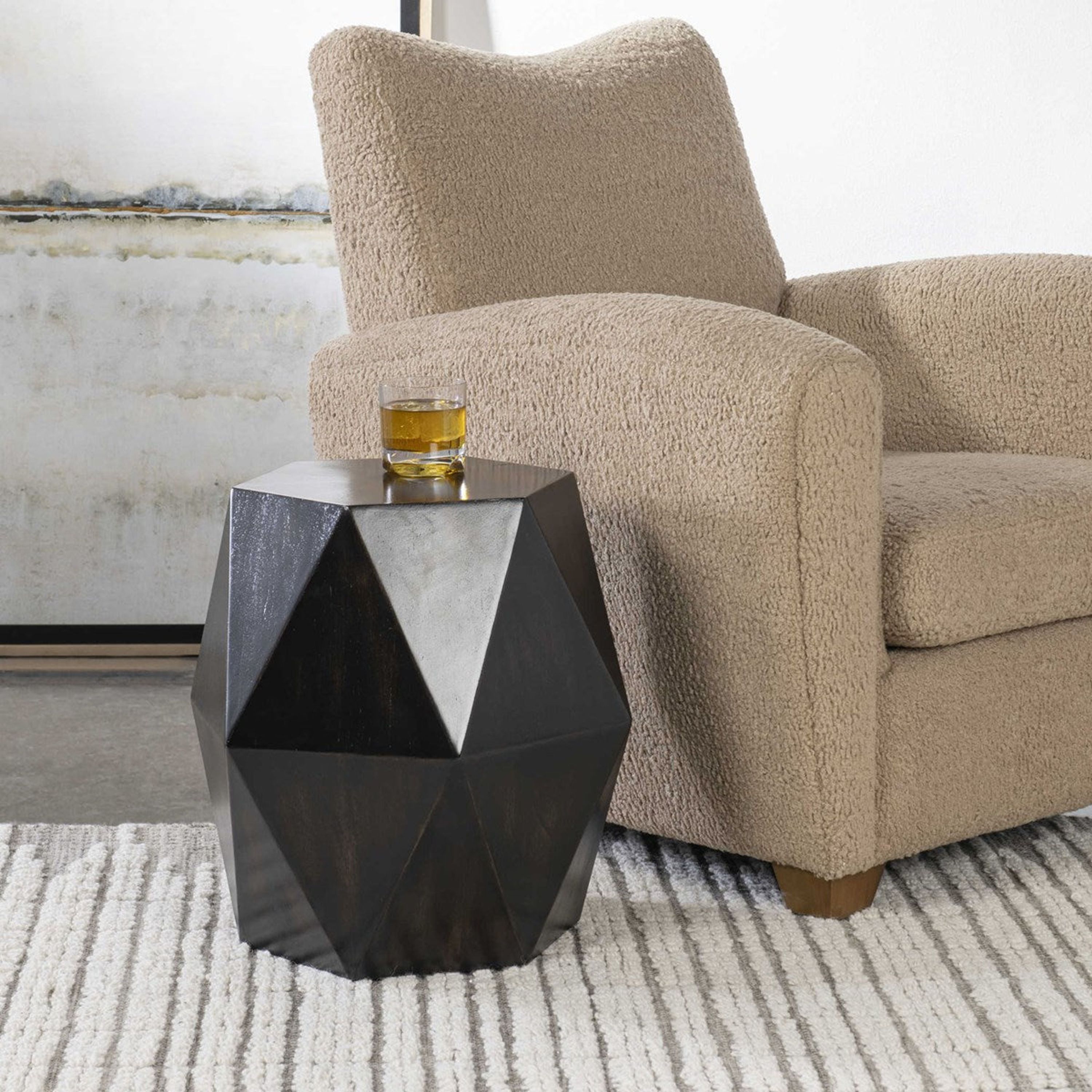 Uttermost Volker Distressed Black Mango Wood Modern Geometric Accent Table - Image 1