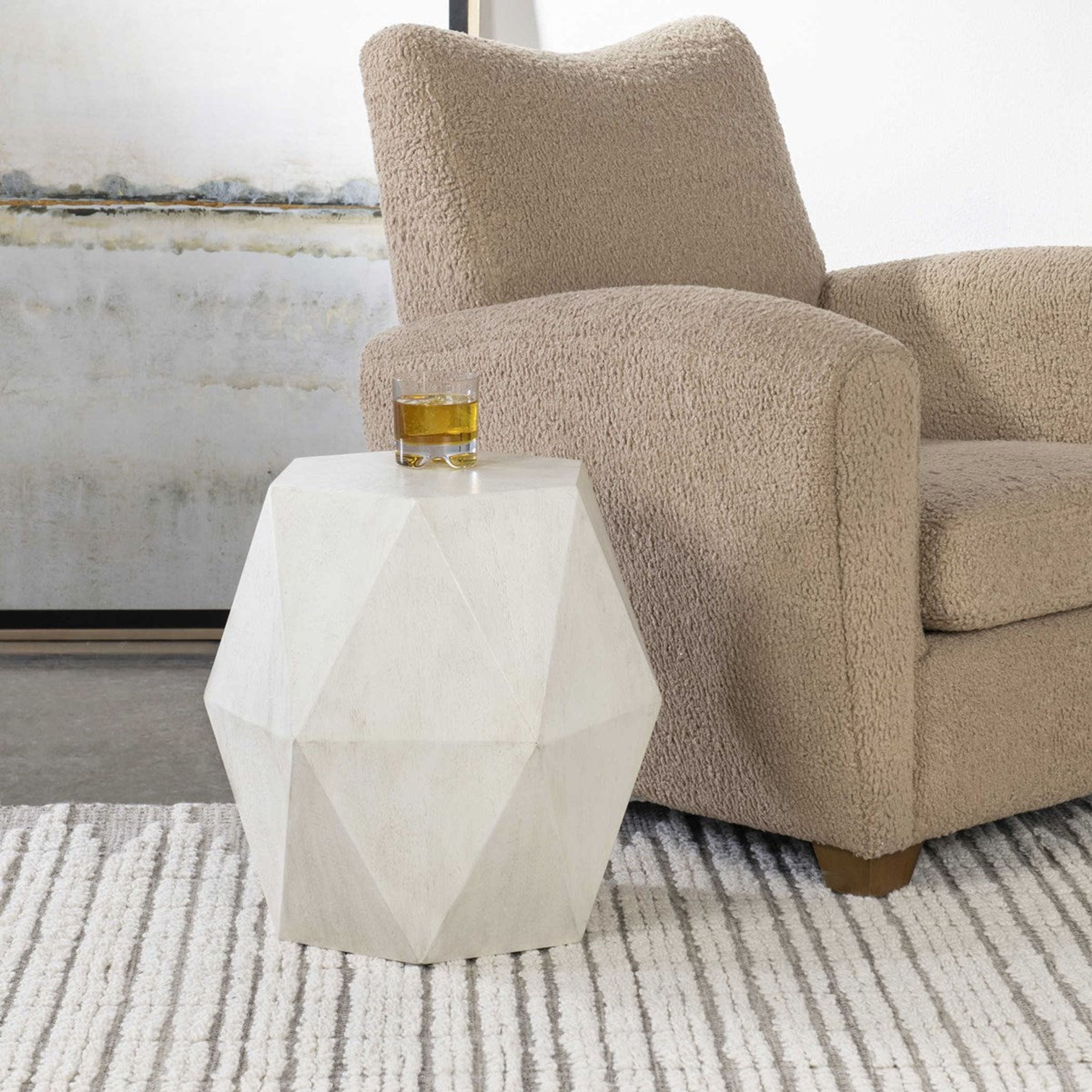 Uttermost Volker White Ceruse Mango Wood Modern Geometric Accent Table - Image 1
