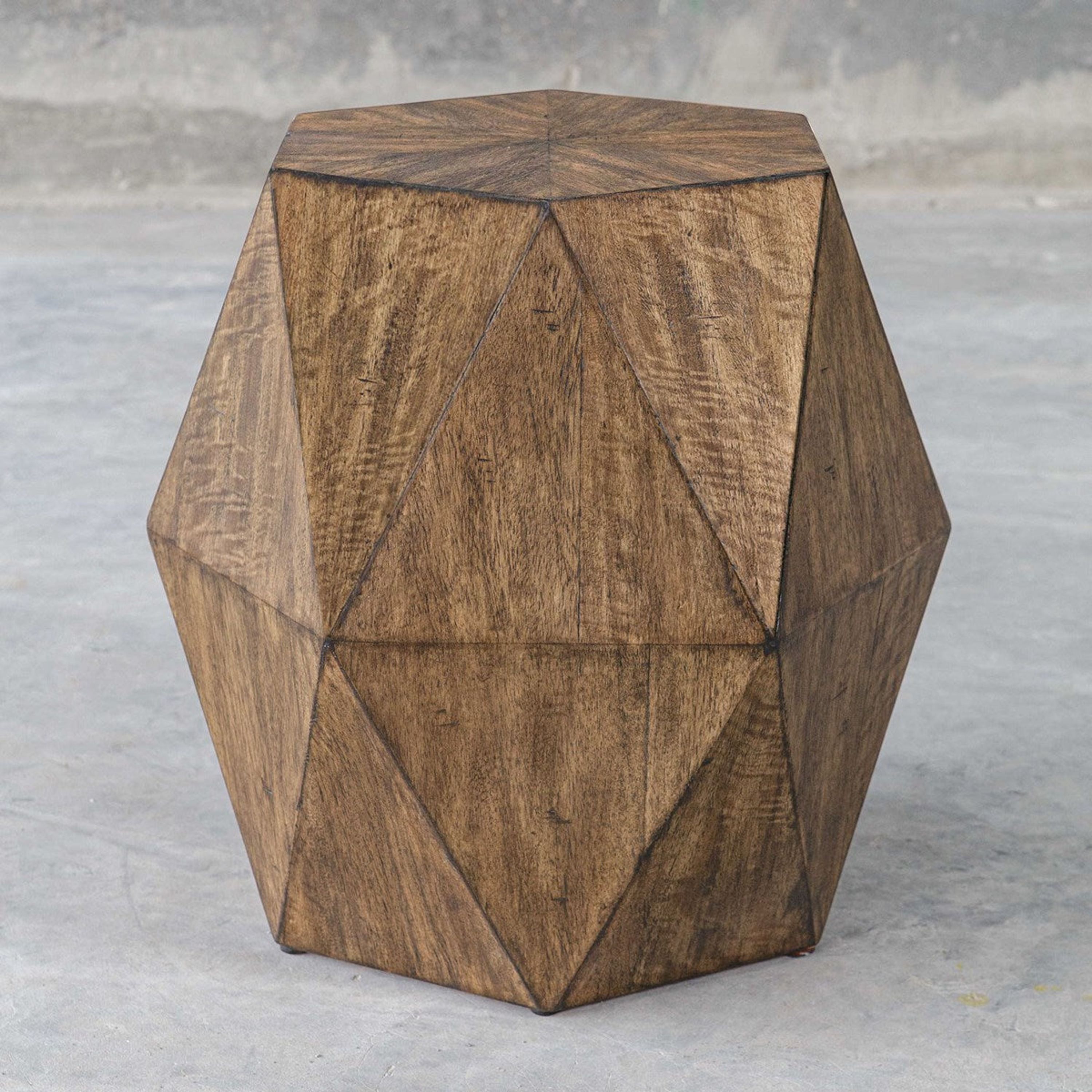 Uttermost Volker Distressed Honey Mango Wood Modern Geometric Accent Table - Image 3
