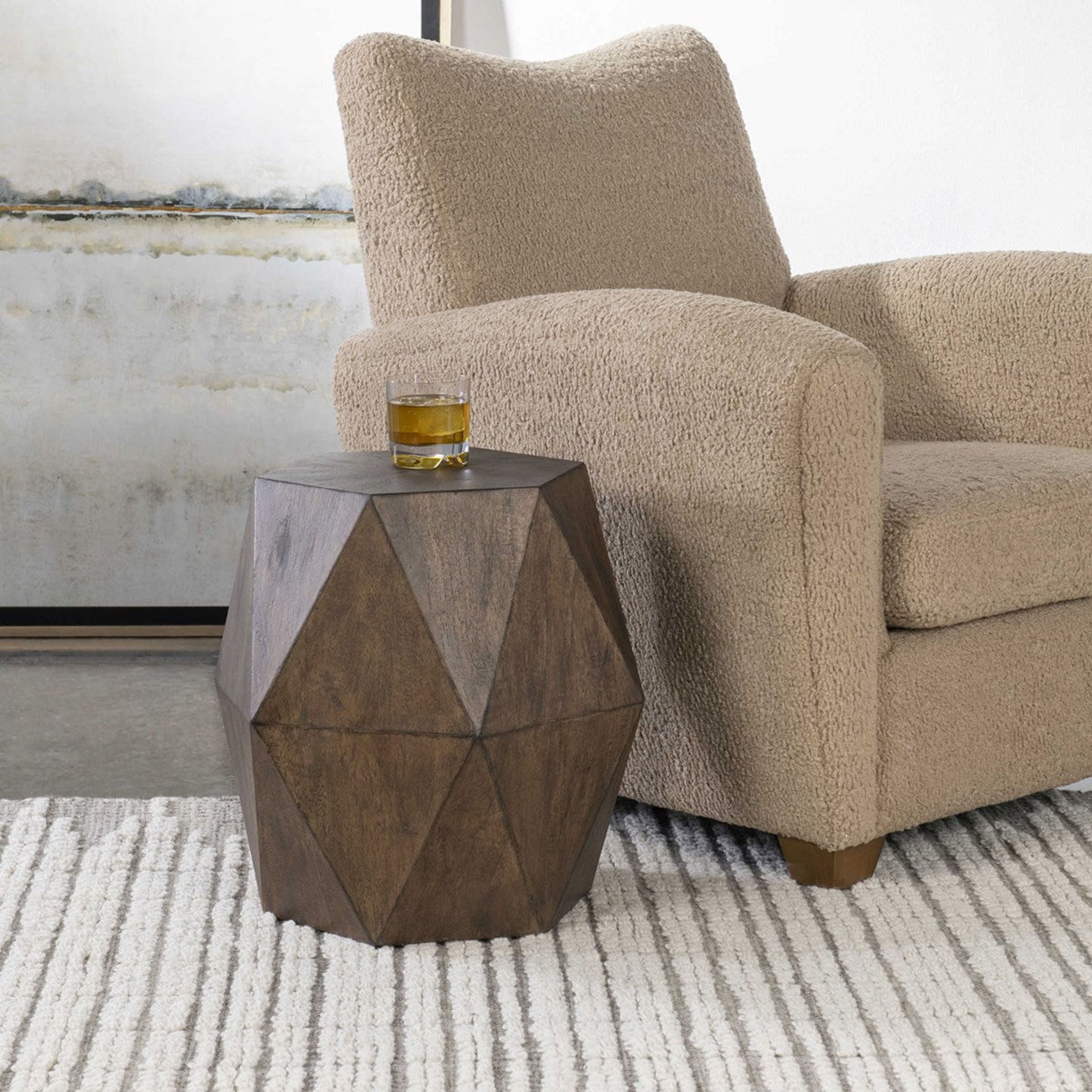 Uttermost Volker Distressed Honey Mango Wood Modern Geometric Accent Table