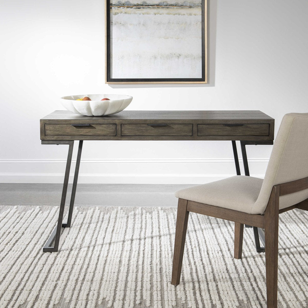 Uttermost Comrade Light Gray Glazing Mango Wood With Aged Steel Metal Rustic Modern Desk - Image 1