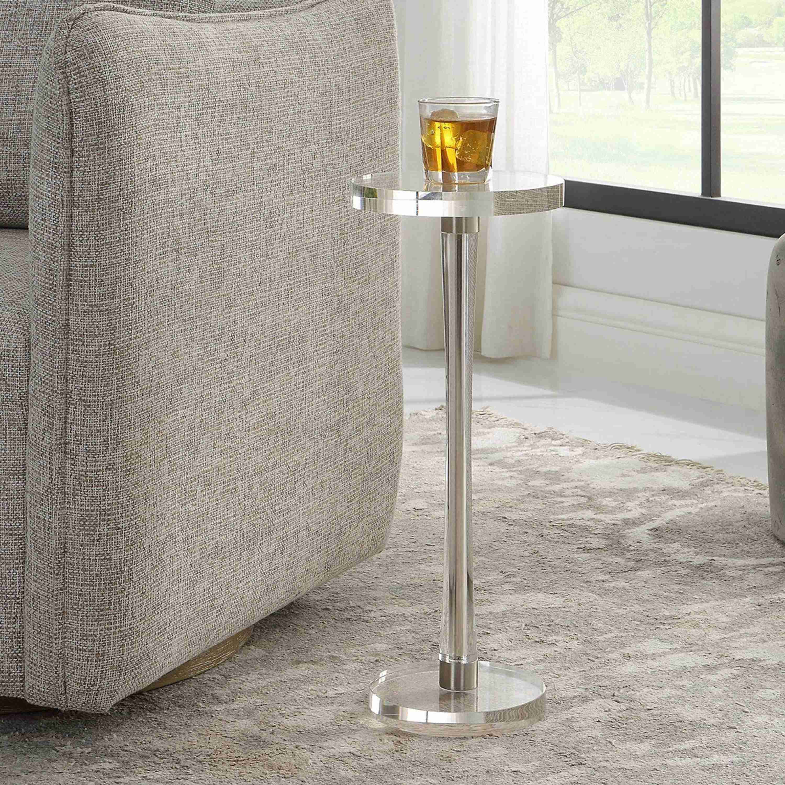 Uttermost Pria Crystal Top With Brushed Nickel Modern Round Drink Table - Image 2