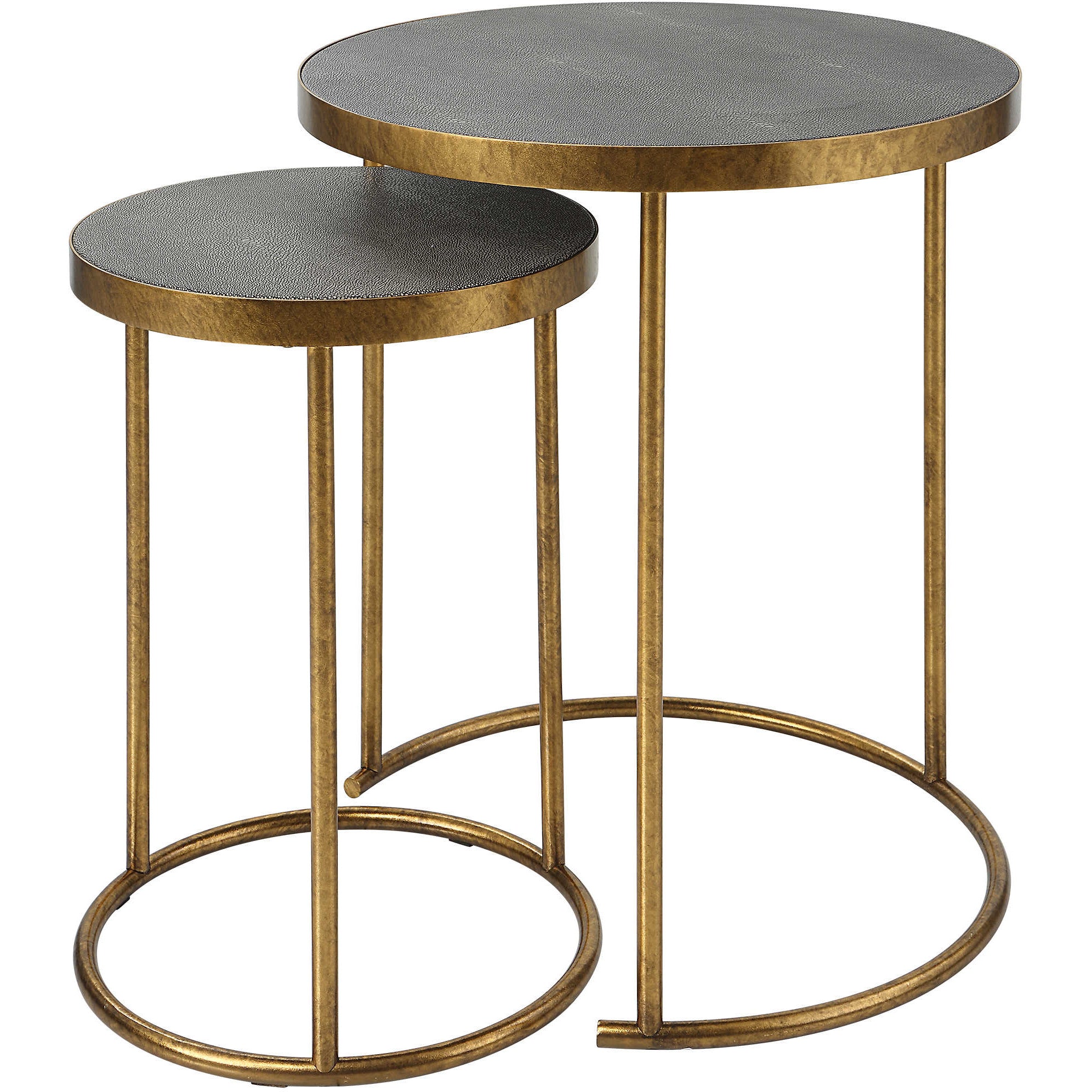 Uttermost Aragon Antiqued Burnished Brass Set of 2 Modern Round Nesting Tables - Image 2