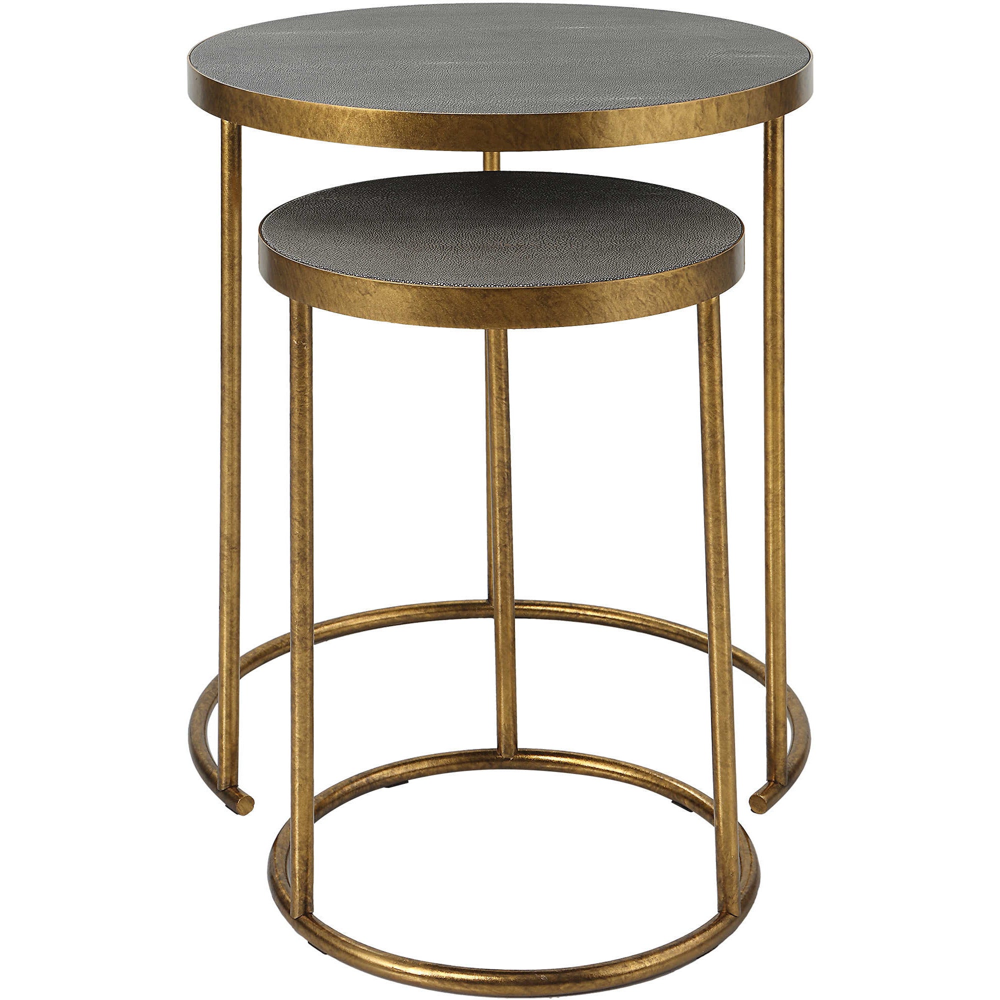 Uttermost Aragon Antiqued Burnished Brass Set of 2 Modern Round Nesting Tables - Image 3