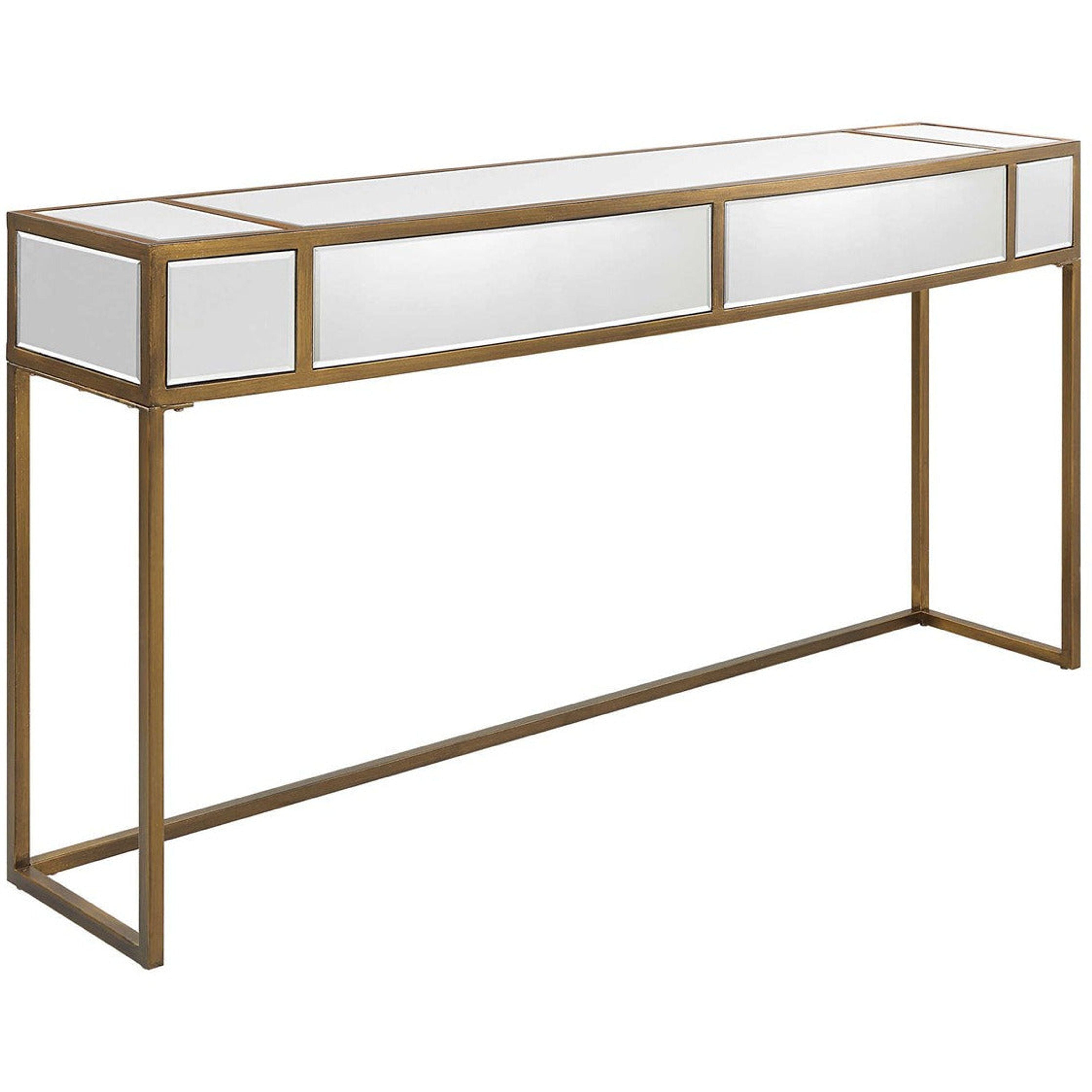 Uttermost Reflect Brushed Aged Gold Iron And Mirrored Accents Console Table - Image 2
