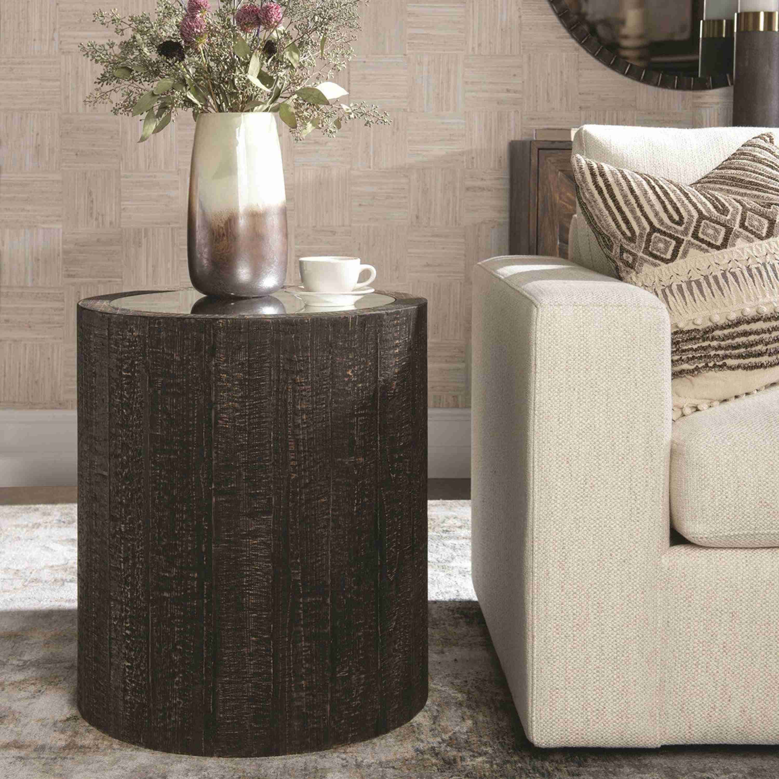 Uttermost Sequoia Mirrored Top With Dark Walnut Wood Rustic Accent Table - Image 1