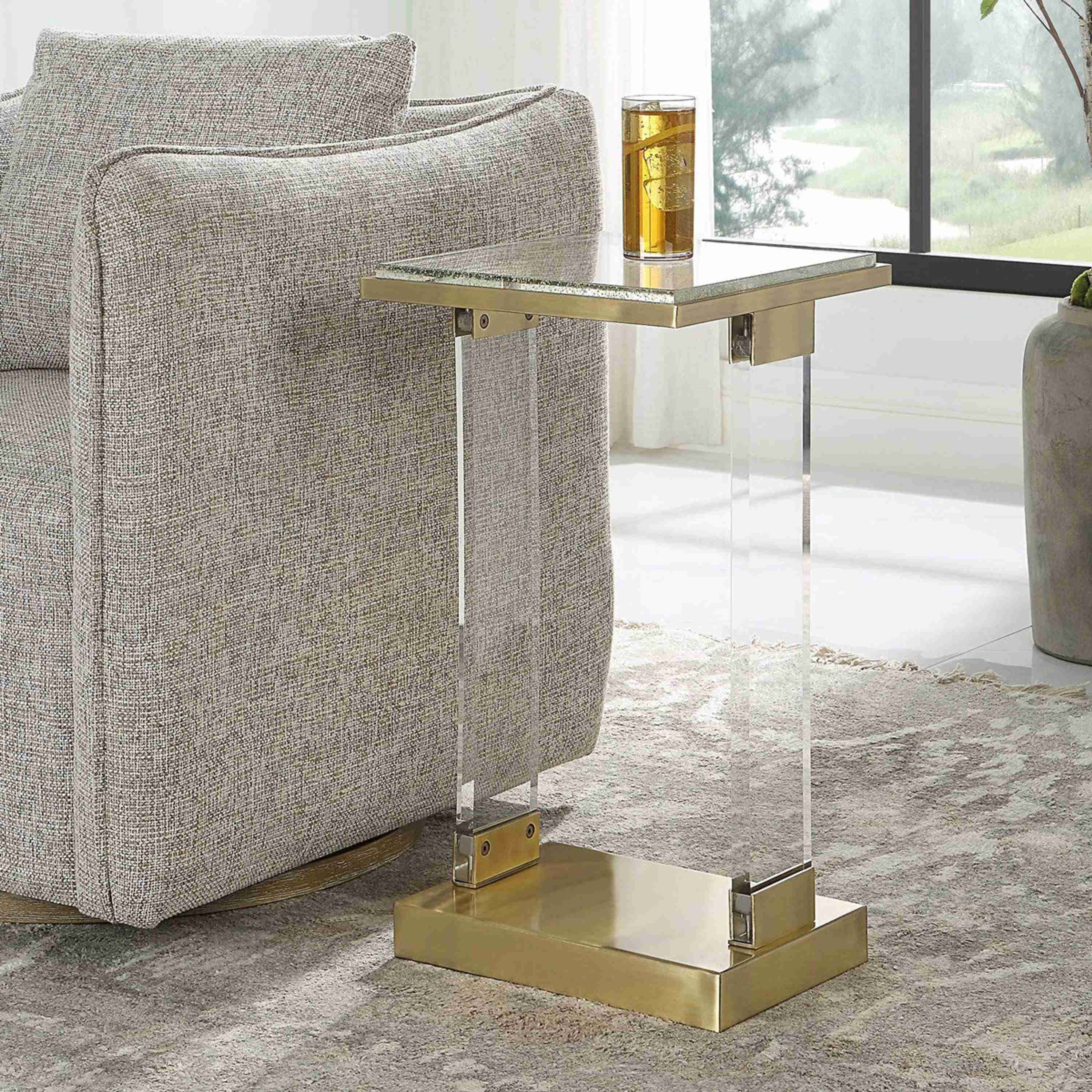 Uttermost Muse Glass Top With Acrylic and Brushed Brass Contemporary Accent Table - Image 1
