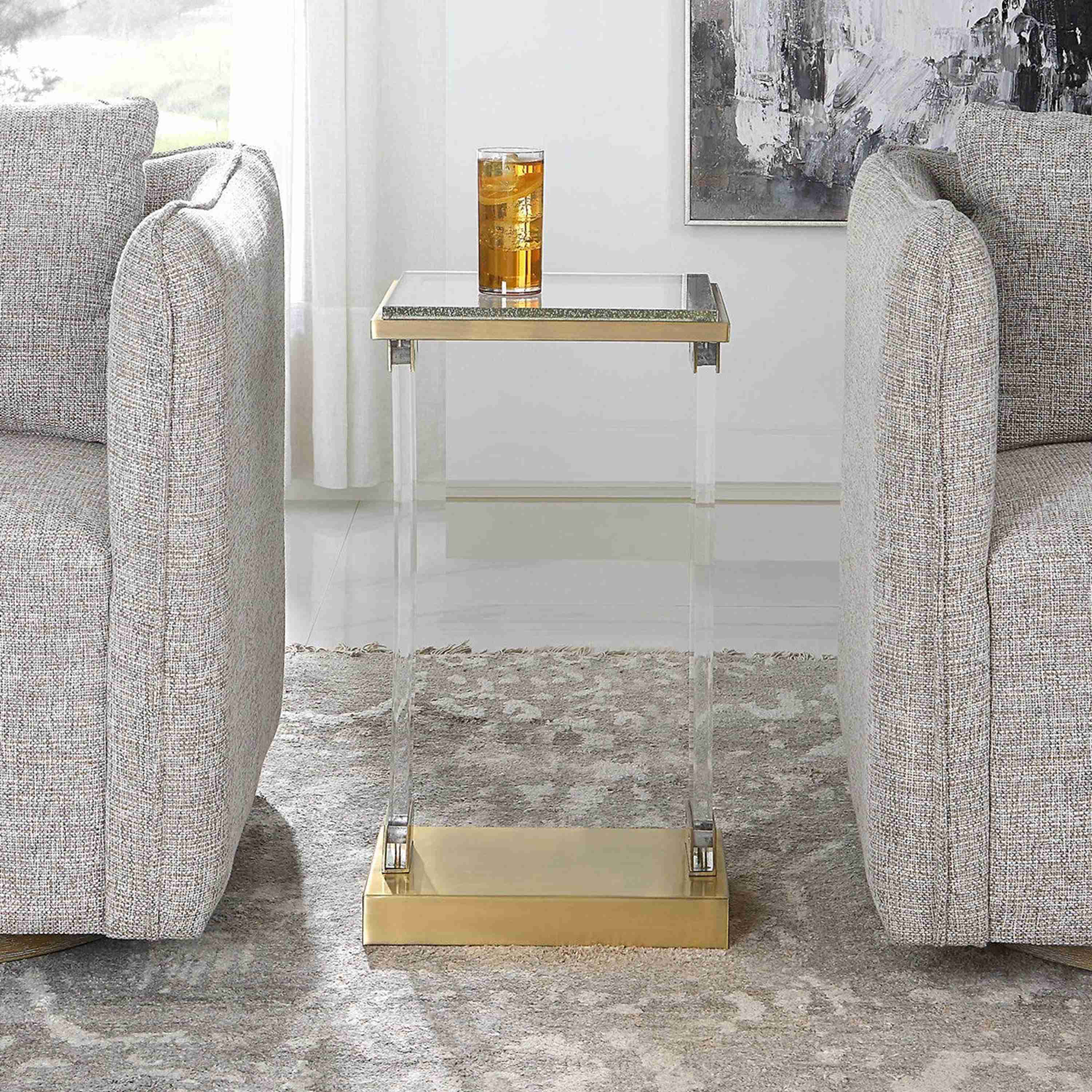 Uttermost Muse Glass Top With Acrylic and Brushed Brass Contemporary Accent Table - Image 2