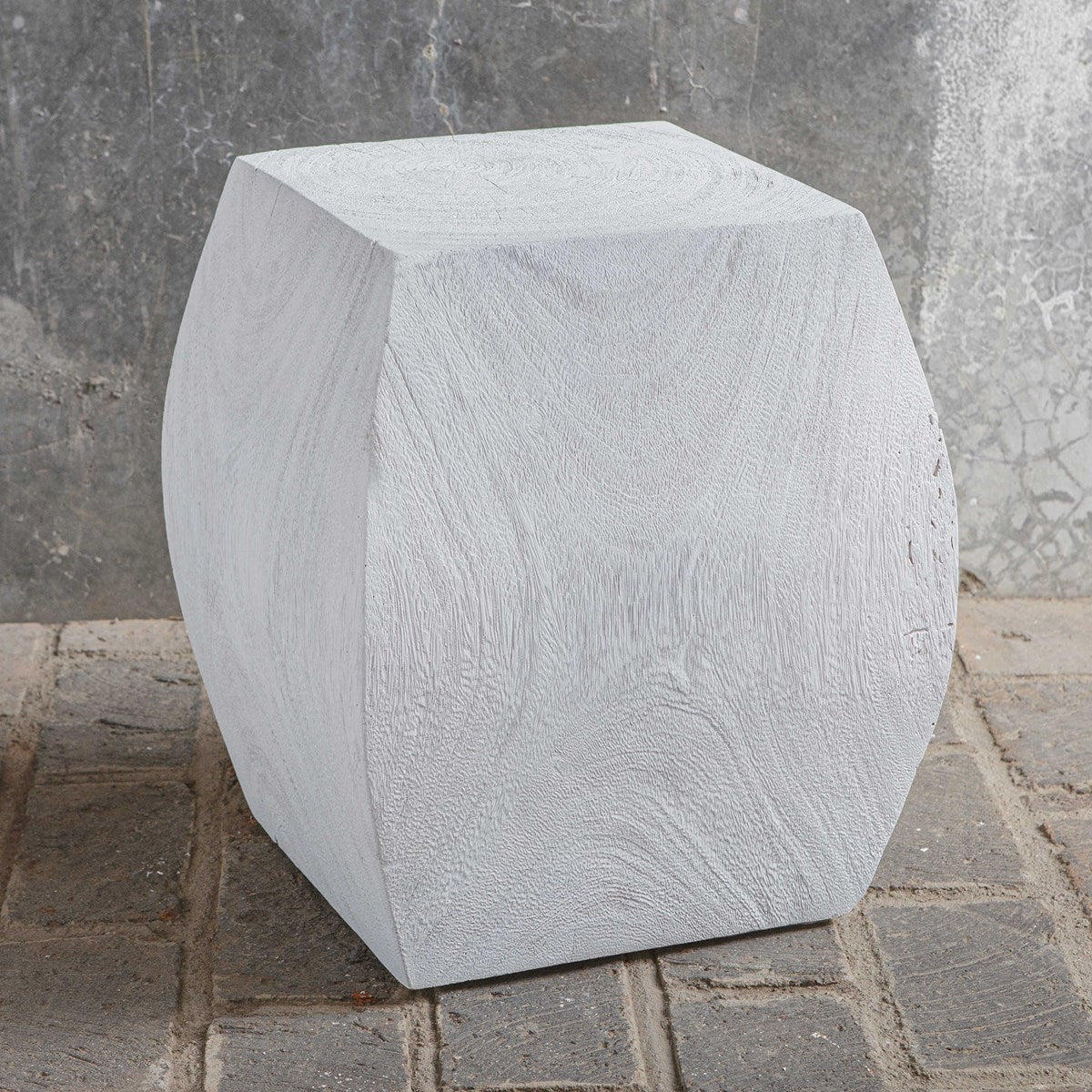 Uttermost Grove Suar Wood Ivory Finish Modern Accent Stool - Image 3