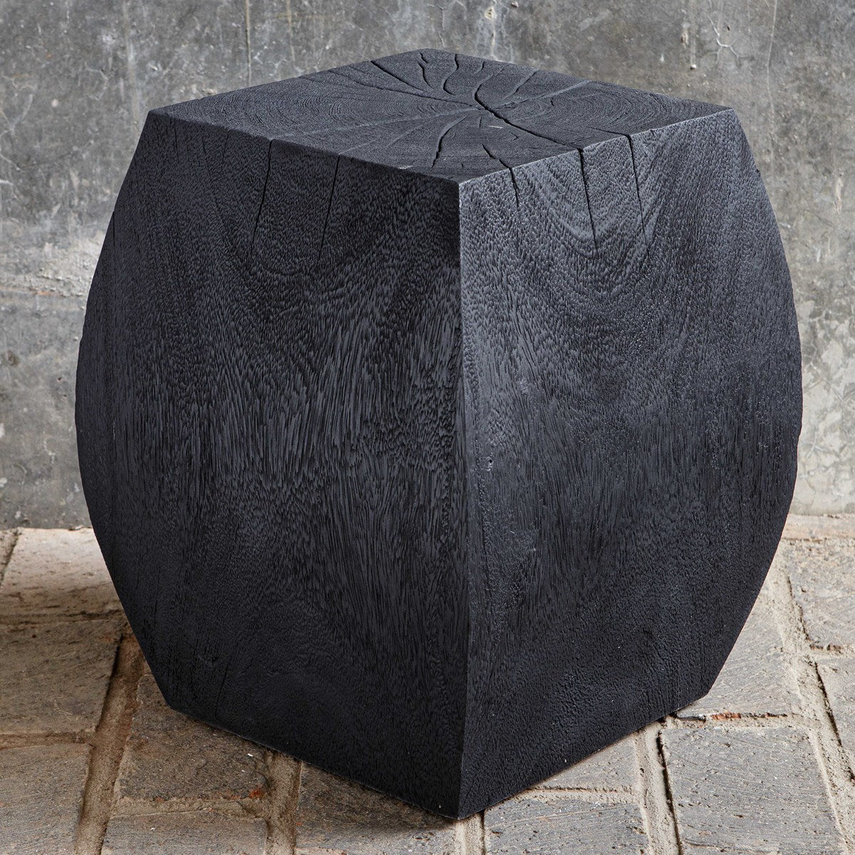 Uttermost Grove Suar Wood Rustic Black Finish Modern Accent Stool - Image 3