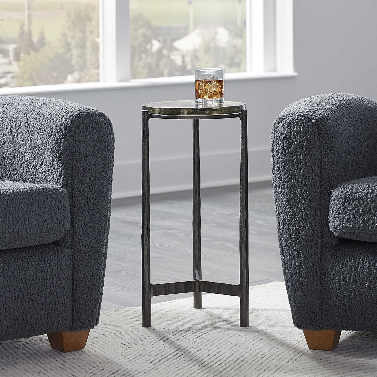 Uttermost Eternity Textured Art Glass Top With Gunmetal Iron Modern Round Accent Table - Image 1