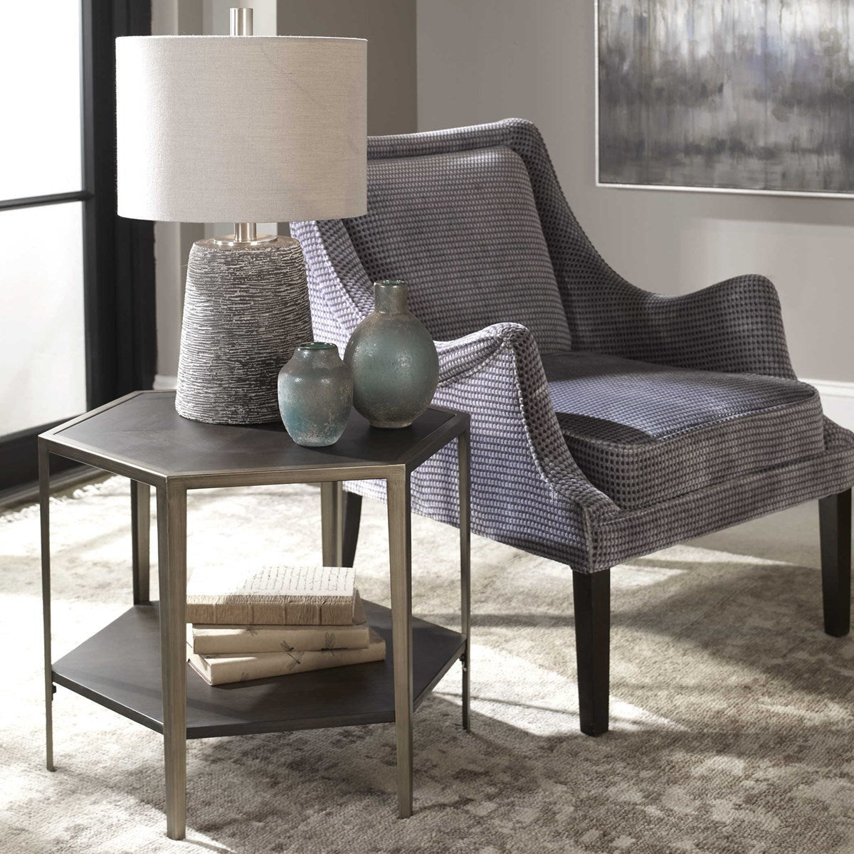 Uttermost Alicia Wood With Brushed Champagne Iron Accent Table - Image 1