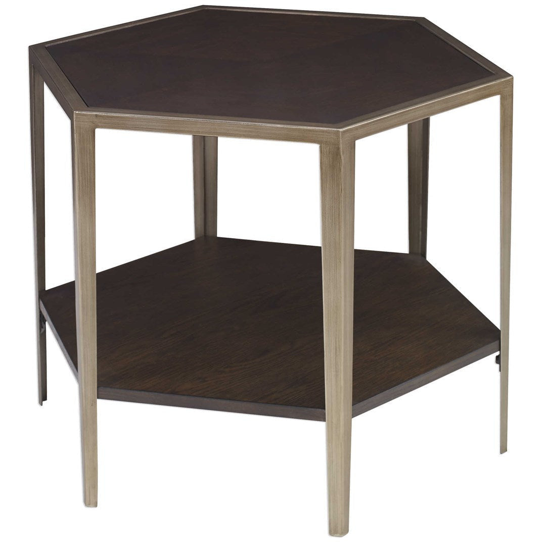 Uttermost Alicia Wood With Brushed Champagne Iron Accent Table - Image 2