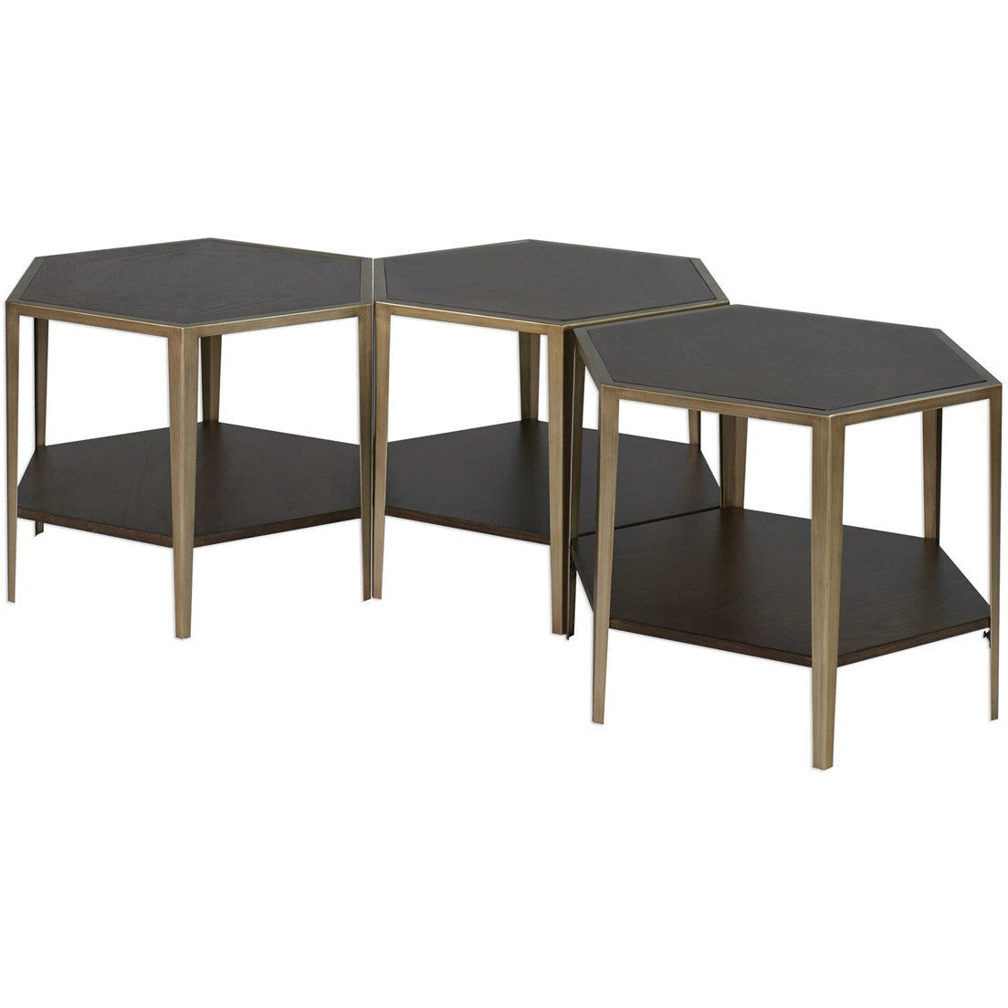 Uttermost Alicia Wood With Brushed Champagne Iron Accent Table - Image 3