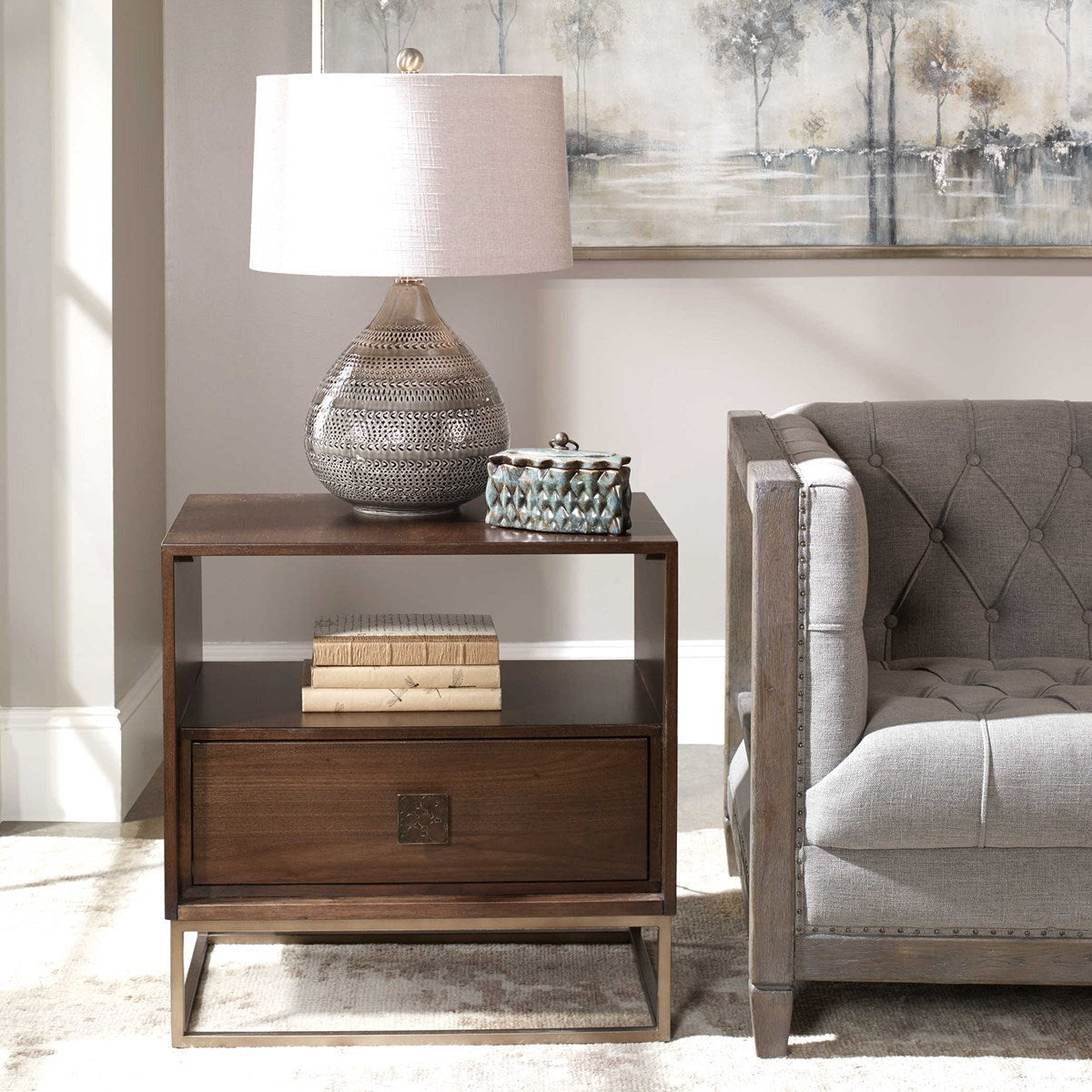 Uttermost Bexley Dark Waknut Wood Modern Side Table - Image 1
