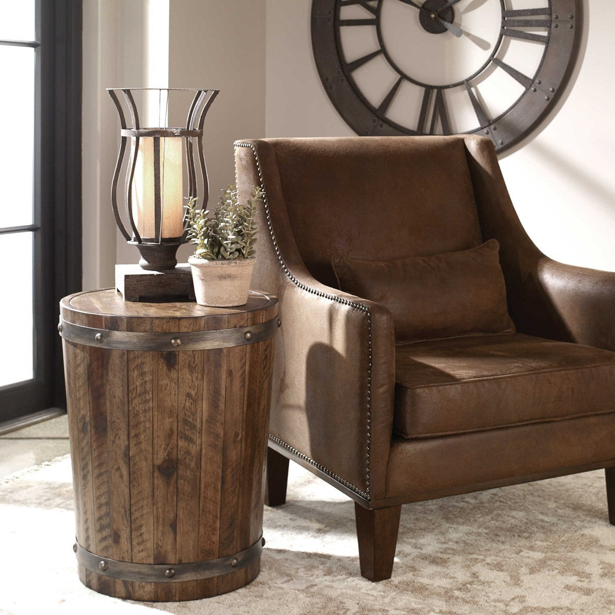 Uttermost Ceylon Wine Barrel Rustic Round Side Table - Image 1