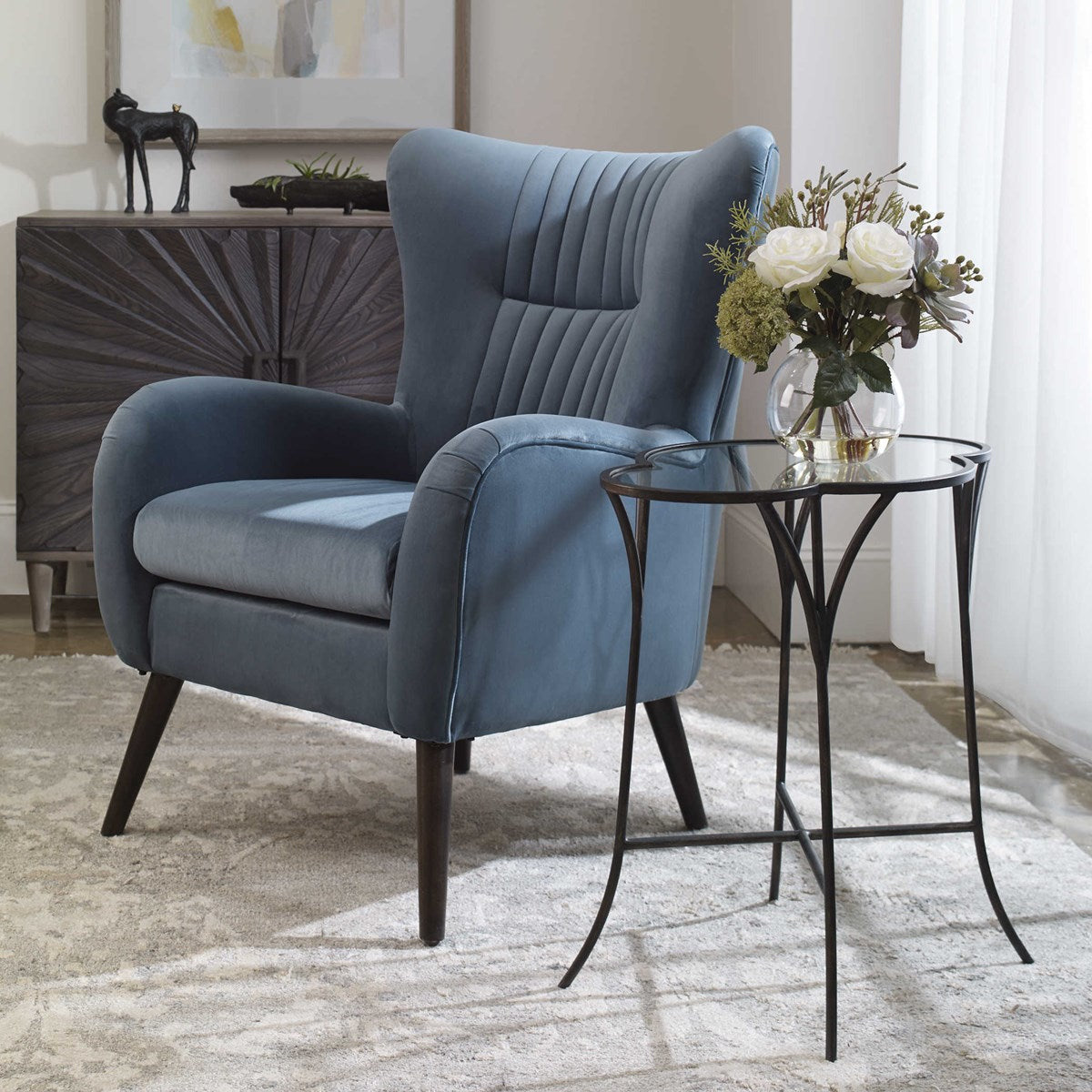 Uttermost Adhira Scalloped Glass Top With Aged Black Iron Accent Table - Image 2