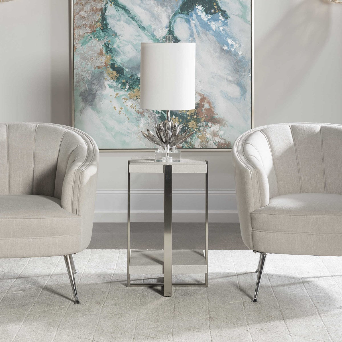 Uttermost Arnaut Brushed Silver Steel Modern Accent Table - Image 1