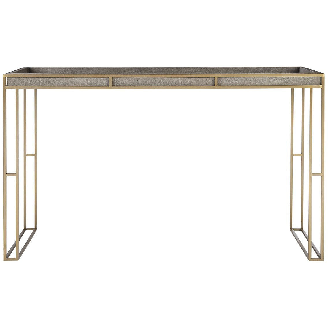 Uttermost Cardew Charcoal Gray Faux Shagreen With Brushed Brass Base Modern Console Table - Image 2